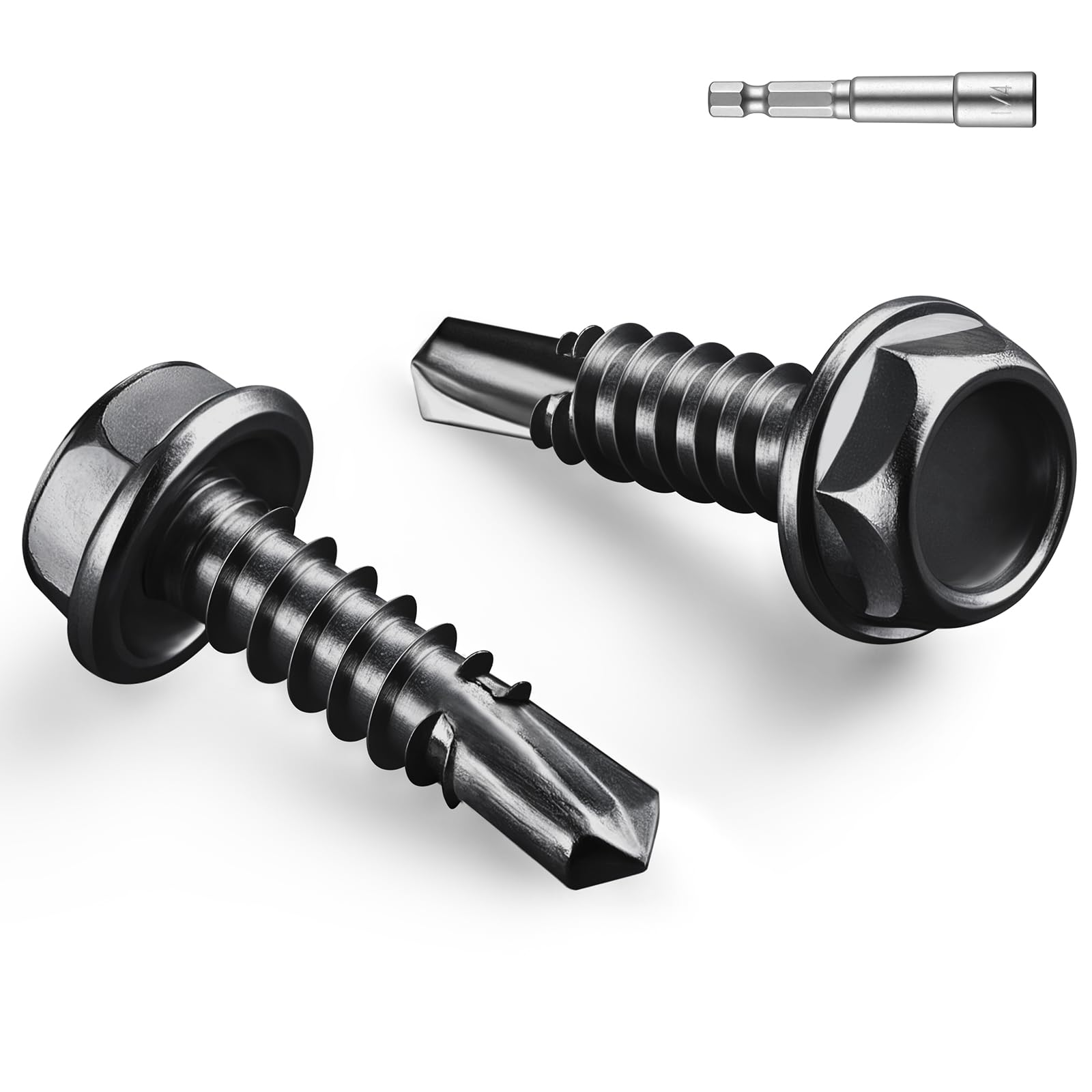 BNUOK #8 x 3/4 Inch Self Drilling Screws, (442pcs) 2 lbs Black Self Tapping Screws for Metal, 410 Stainless Steel Hex Washer Head Sheet Metal Screw