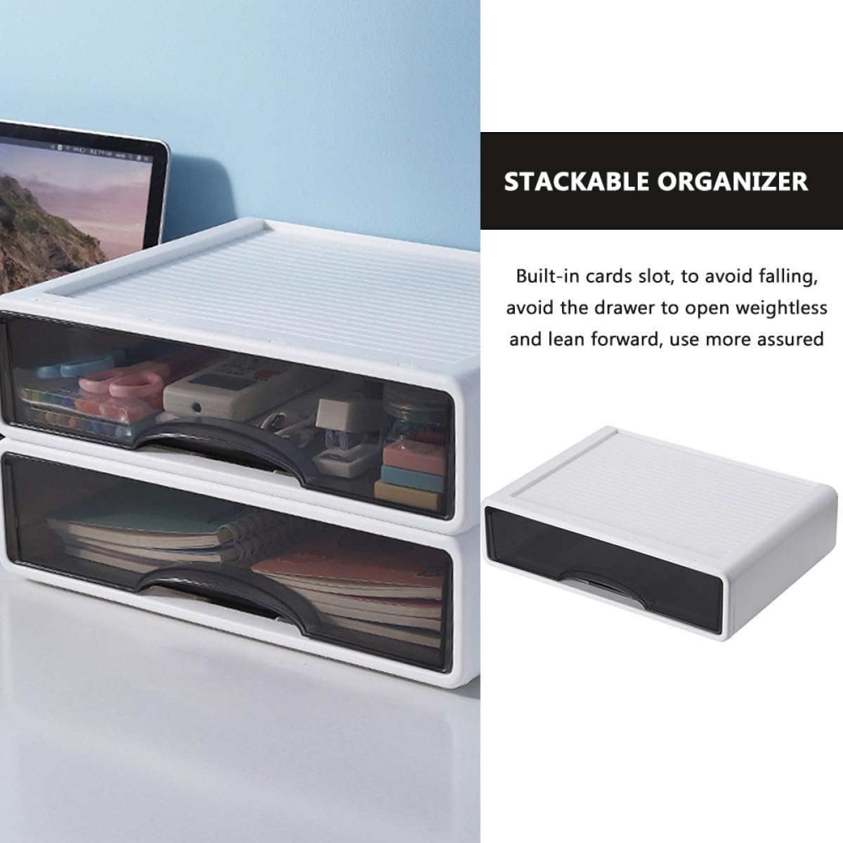 Alipis Organizador de Escritorio Cajones de Pp Blanco Apilable | Oficina y Mesa, Diseño Ranura, Almacenamiento para Accesorios y Maquillaje
