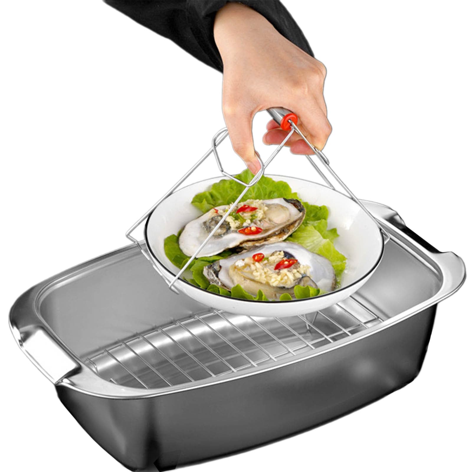 Ollas cuadradas de acero inoxidable para cocinar al vapor con estante para pescados grandes, ollas fáciles de usar