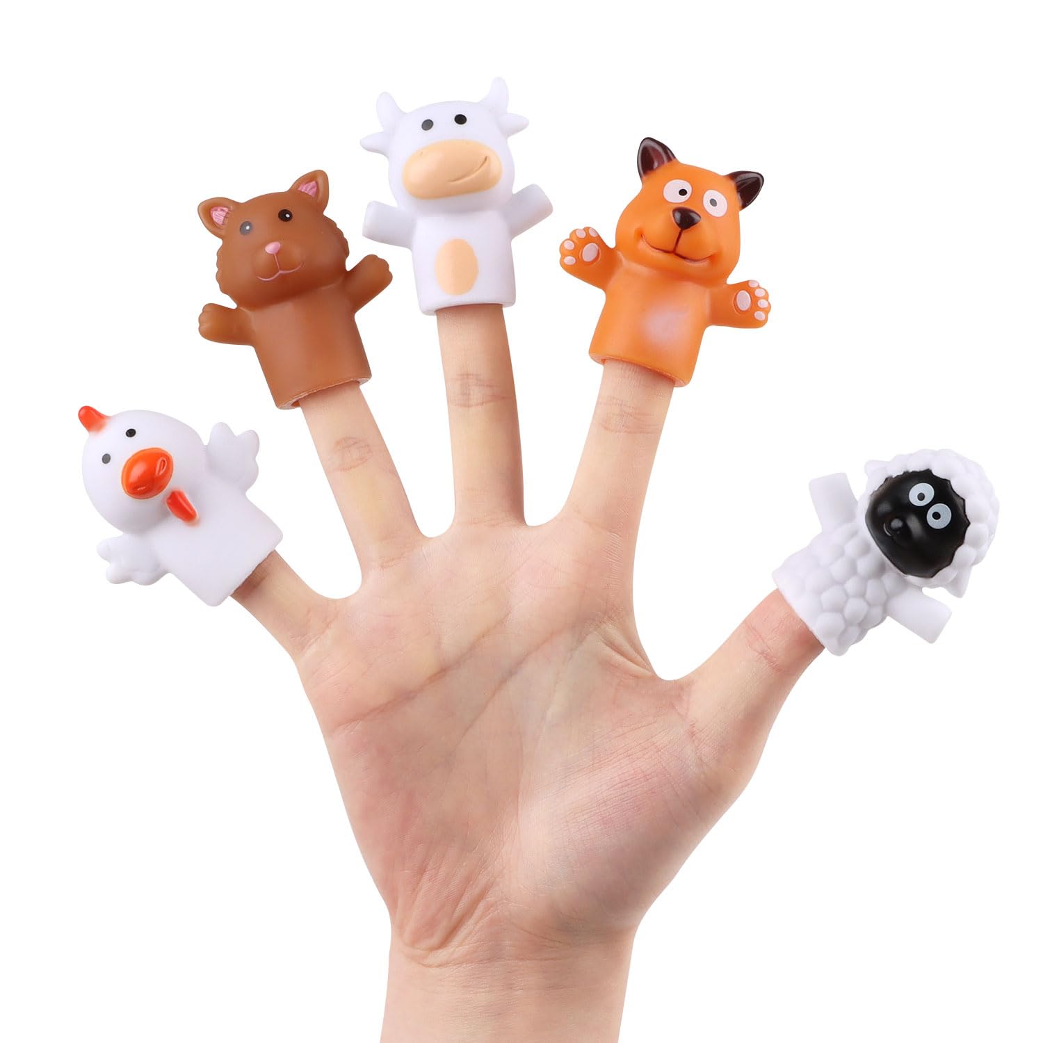 CCINEE 5pcs Farm Animal Finger Puppets Set for Kids, Mini Rubber Animals Puppets Figures Toys Assortment for Toddlers Girls Boys Baby Shower Schools Party Favors