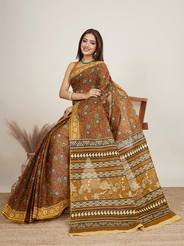 SHANVIKA Women's Pure Cotton Saree-Kalamkari Print Without Blouse Piece (Snv-Kalamkari-21) 2
