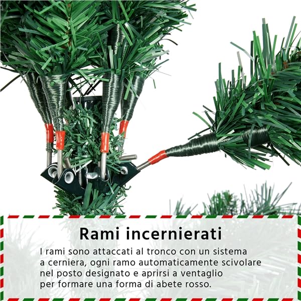 Yaheetech Albero di Natale 219 cm Artificiale Automatico Folto Realistico 1446 Rami Incernierati Supporto in Metallo Pieghevole Decorazioni per Casa Negozio