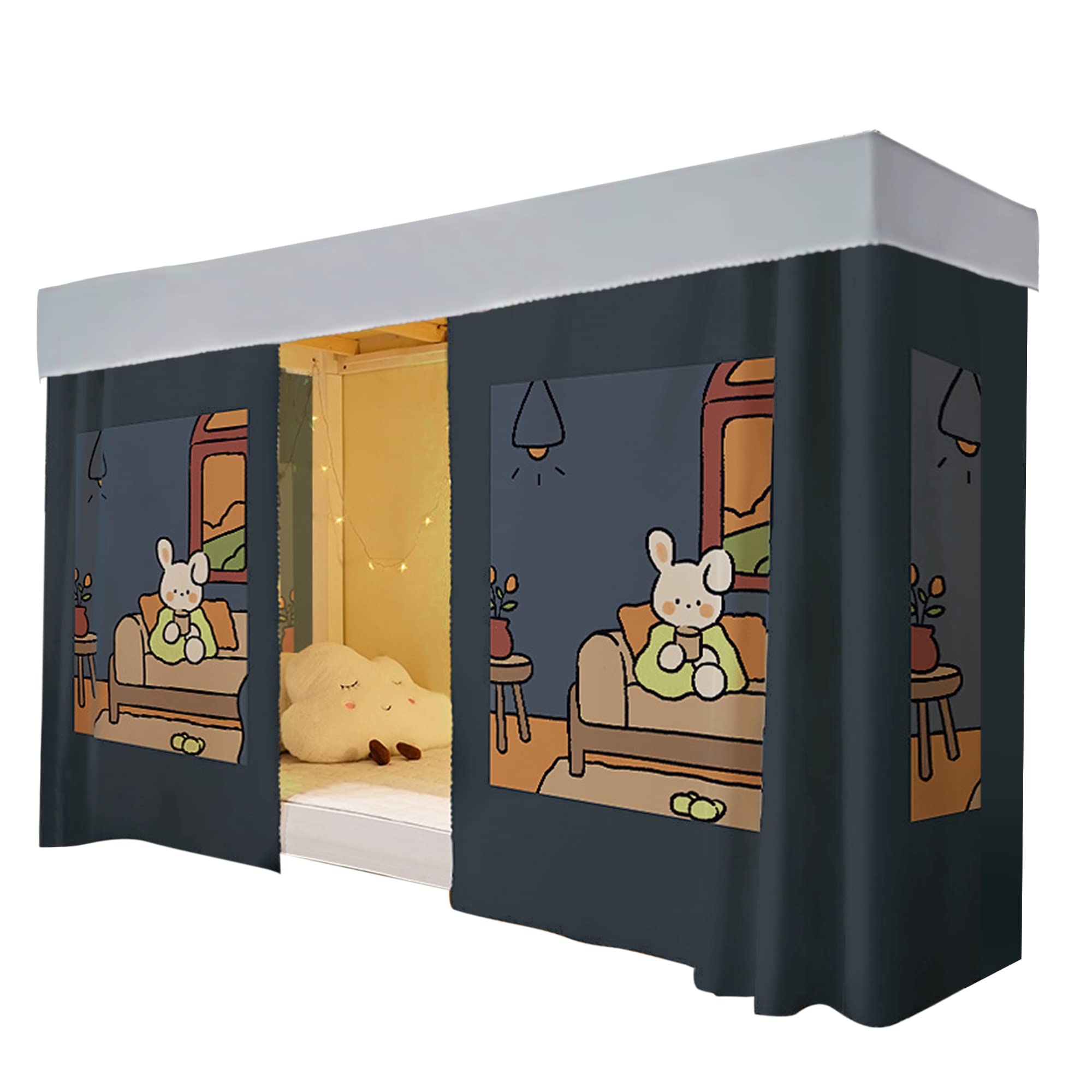 Cute Bottom Bunk Bed Curtain Student Dormitory Blackout Cloth Mosquito Nets Bedding Tent Bed Canopy Single Sleeper, Rabbit Pattern