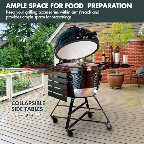 24-inch-Ceramic-Charcoal-Grill-and-Smoker-in-Black-with-Cart-Portable-Charcoal-Grill-with-Side-Shelves-Cover-Casters-Lockable-Barbecue-Grill-for-Home-Parties-and-Outdoor-Backyard-Cooking 24 inch Ceramic Charcoal Grill and Smoker in Black with Cart Portable Charcoal Grill with Side Shelves Cover Casters Lockable Barbecue Grill for Home Parties and Outdoor Backyard Cooking
