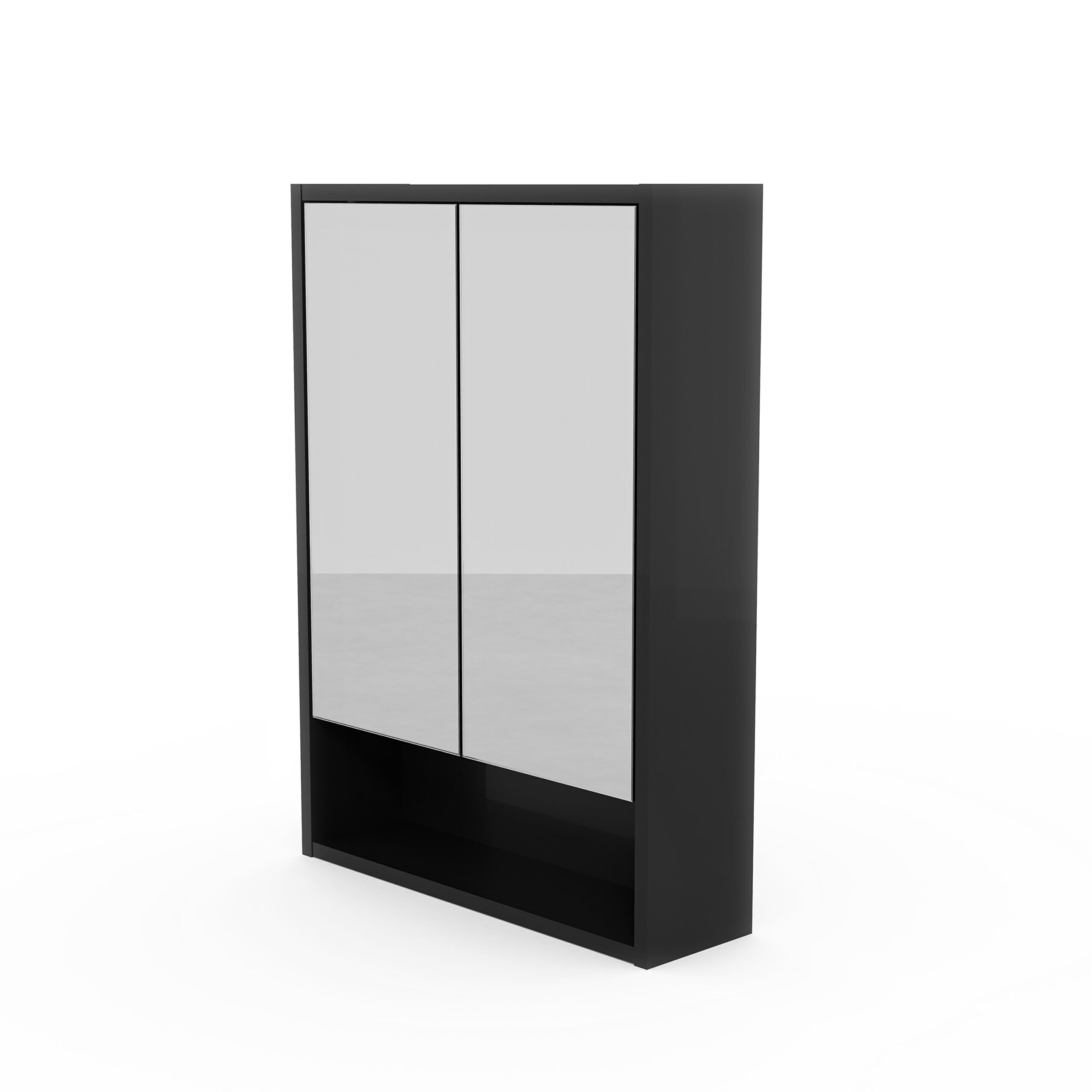 Armadietto Bagno Con Specchio LED 50x70 cm Nero, Mobile Specchio Bagno Sospeso Con Luce LED 4000K, Presa Elettrica e Interruttore, Pensile Bagno Con Ripiani In Vetro, Specchiera Bagno Moderna