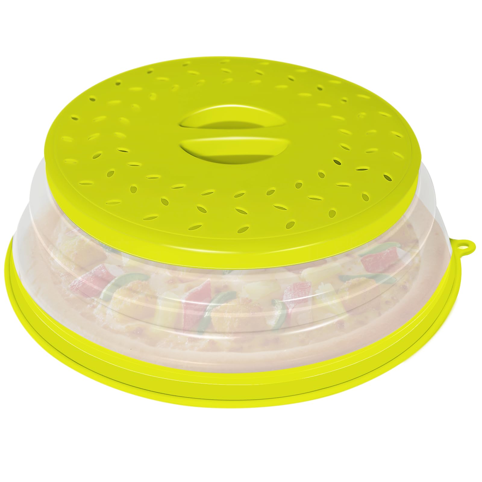 CasaCulina Collapsible Microwave Splatter Cover for Food, Vented Microwave Lid with Hook Hole, Splatter Guard for Plate Dish Bowl, Vegetable Fruit Colander Multi-function Kitchen Gadget (Green)
