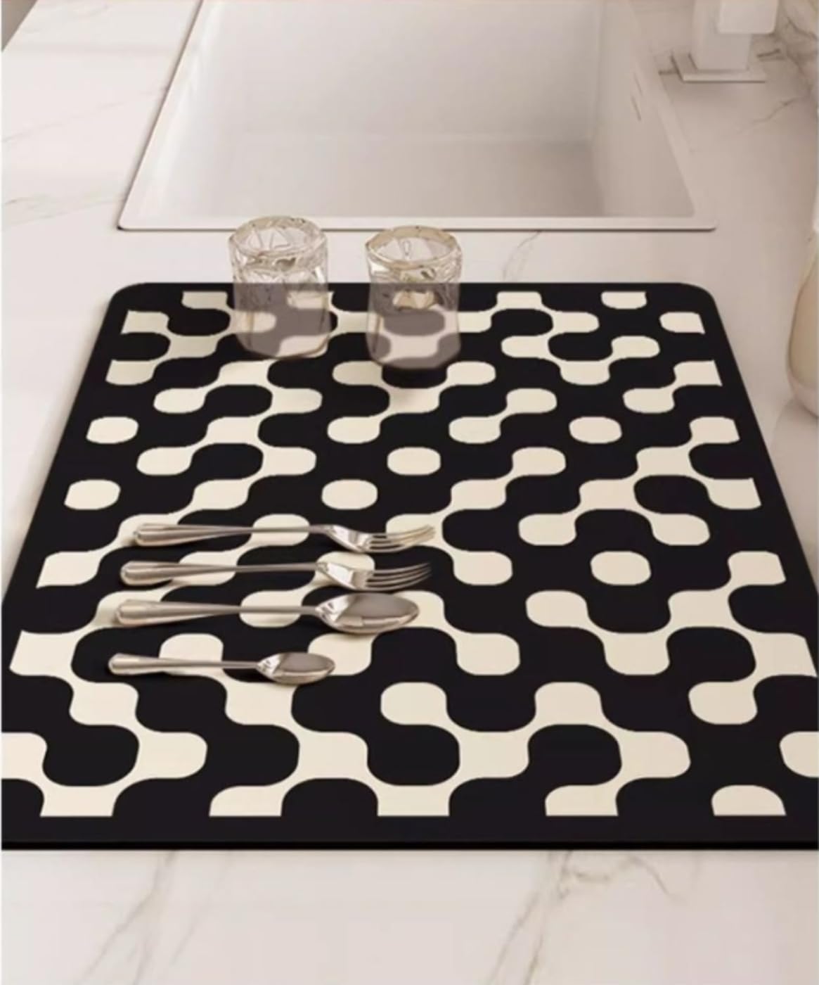 Tapis égouttoir à vaisselle à motif vintage, diatomite absorbant, antidérapant, isolation pour machine à café à séchage rapide (30 x 60 cm, style E