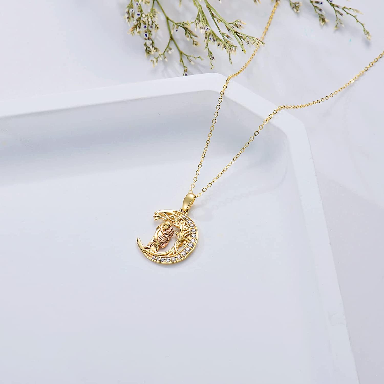 14K Mother and Daughter Necklaces for Women Real Gold Mom and Daughter Heart/Tree of Life Pendant Necklace 16"-18" - Image 4