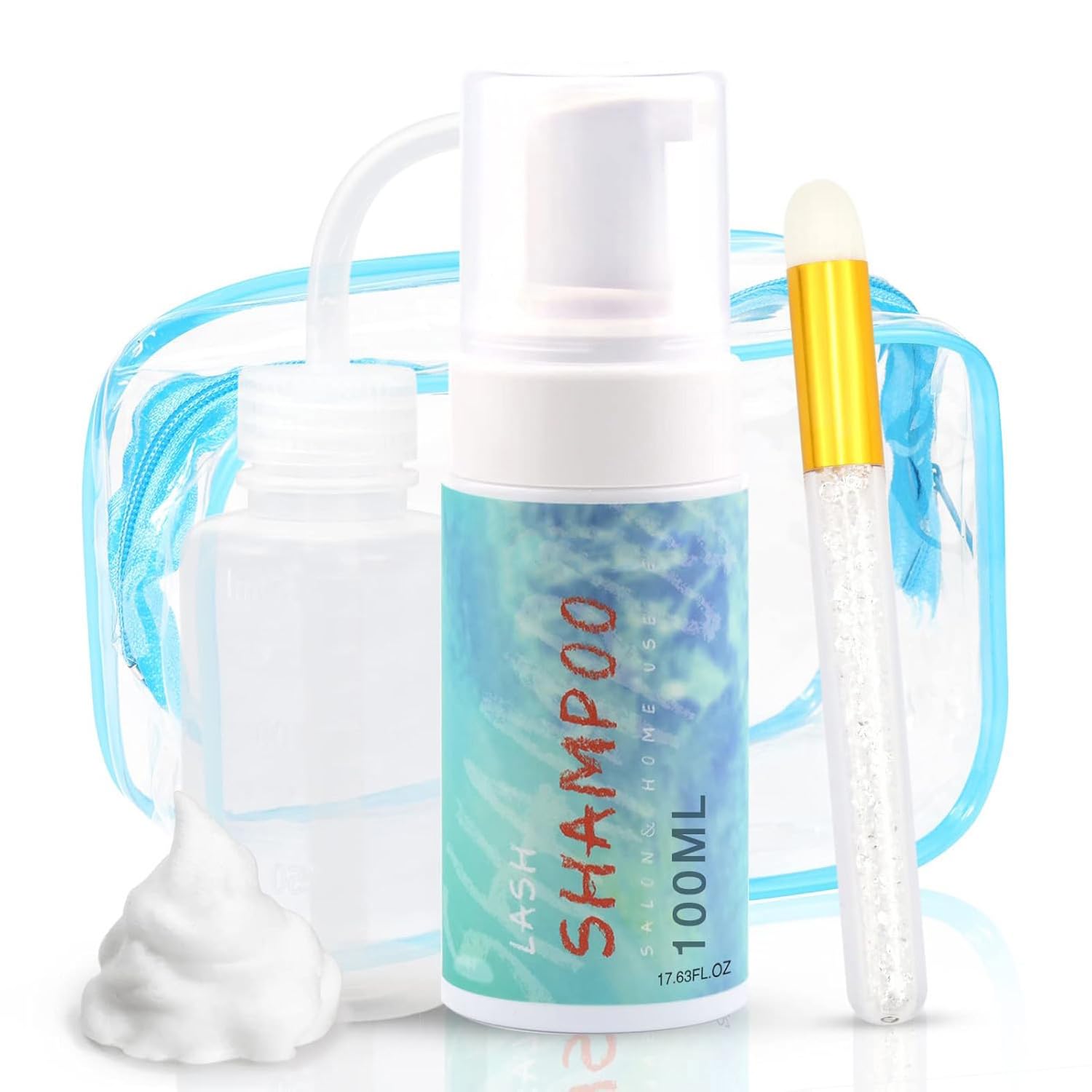 Obeyalash 100ml Lash Shampoo for Lash Extensions,Lash Extension Cleaner,Eyelash Shampoo Eyelash Extension Cleanser for Extensions Lash Cleaning Kit For Salon Home Use Rinse Bottle&Brush (100ml)