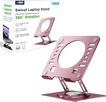Uncaged Ergonomics Swivel Laptop Stand for Desk, Adjustable Computer iPad Stand for Desk w/ 360 Rotation, Portable Laptop Holder for Home Office Ergonomic Supplies Rose Gold