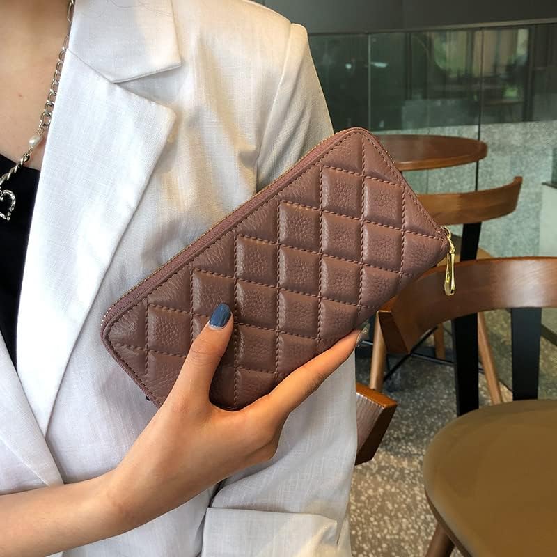 レディースレザーウォレットファッションロンバスジッパーウォレットロングウォレット男性と女性クラッチバッグ (Color : Taro