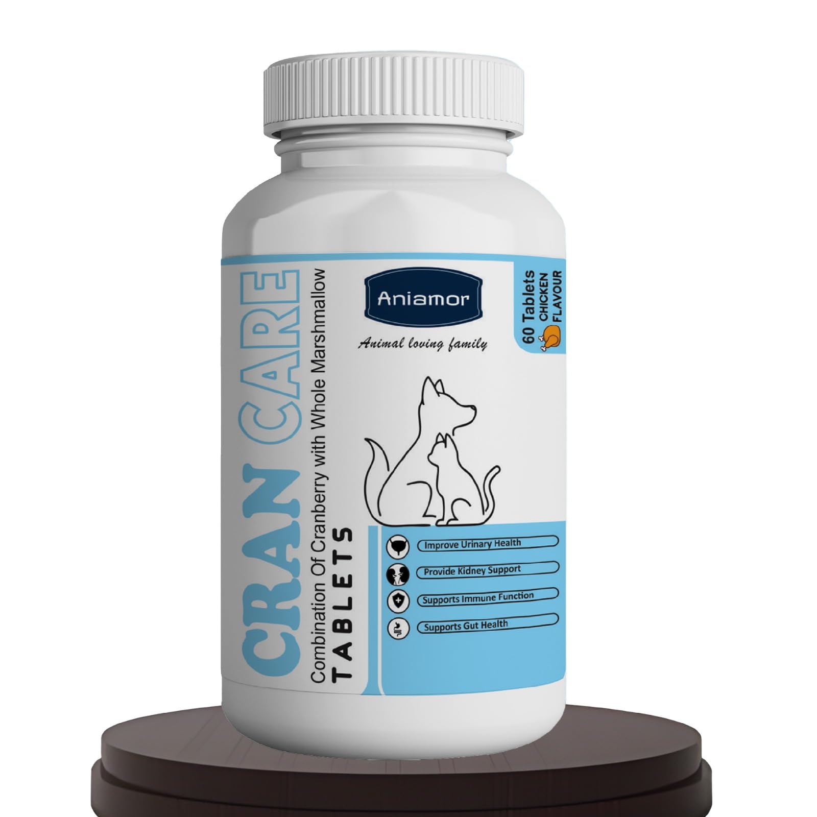 Aniamor Cran CareTablets for Dogs and Cats | |Cran Care| Promotes Urinary Tract Health | Dogs and Cats Supplement | for All Life Stages | Chicken Flavour | 60 Tablets