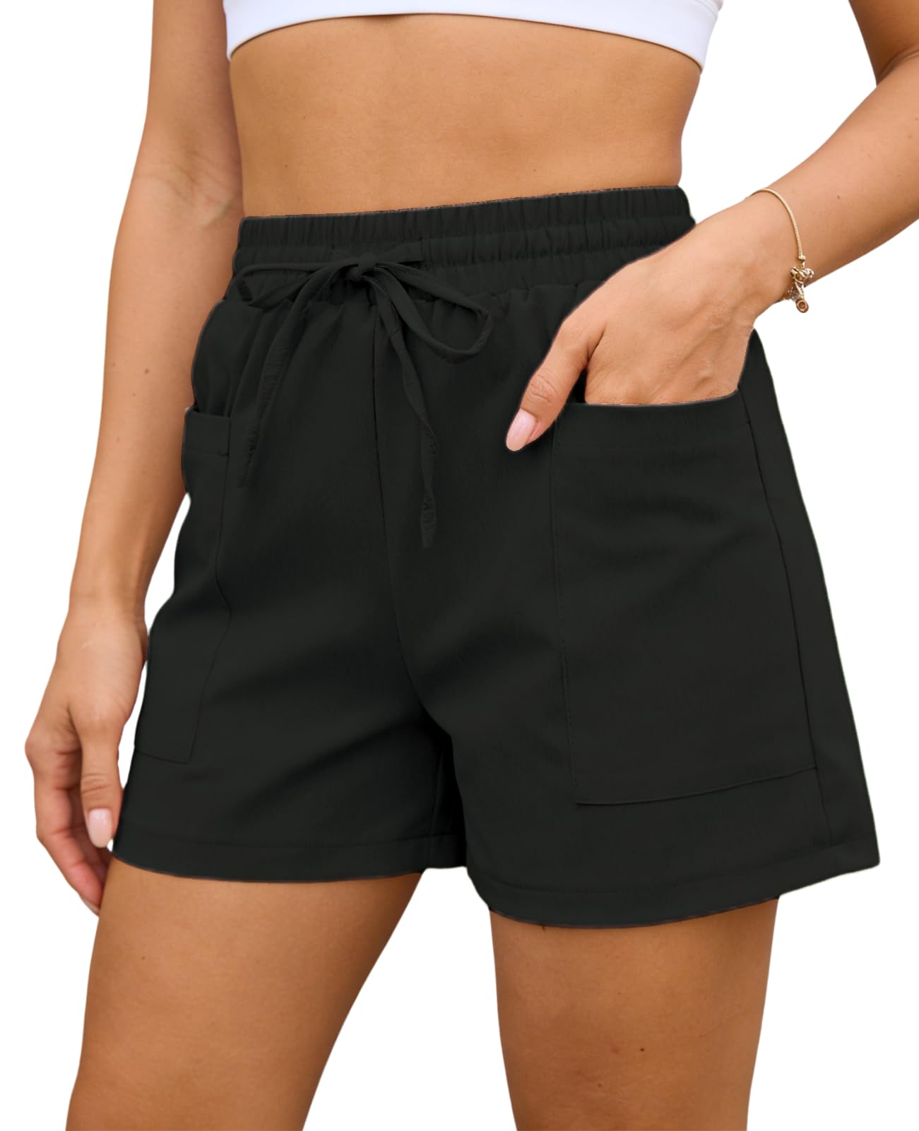 Rayson Pantaloncini Estivi da Donna a Vita Alta con Tasche Casual Leggeri Pantaloncini da Spiaggia con Coulisse