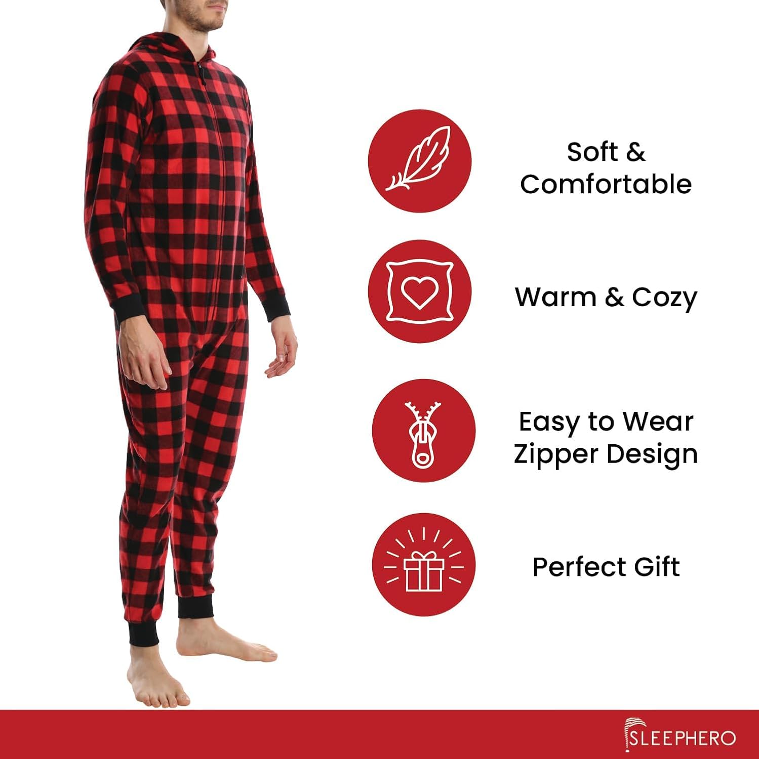 Men’s Fleece Onesie – Full Zip Hooded Union Suit – Soft Adult One-Piece Year-Round Lounge Set - Image 7