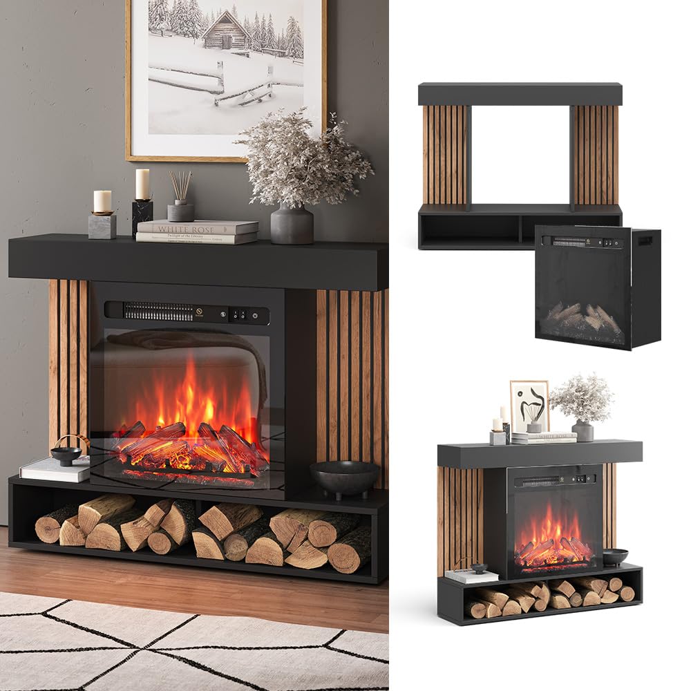 Vicco Chimenea eléctrica Lynea, Negro, 100 cm