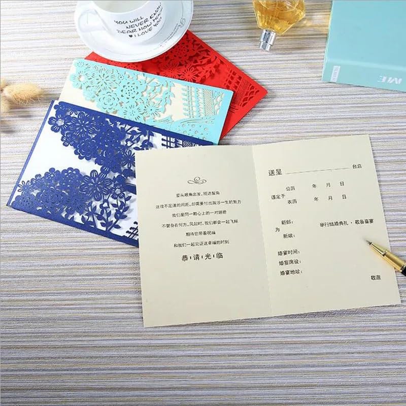 Inviti Matrimonio 100 Pezzi Blu Rosso Inviti Di Nozze Biglietto Auguri Elegante Albero Buste Personalizzabili Festa Bomboniera Decorazione(Red Cover insert)