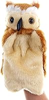 Vista 1 de Títeres de mano de búho de peluche, pájaros, animales de peluche, juguetes para imaginativo juego de simulación, narración de cuentos, marrón