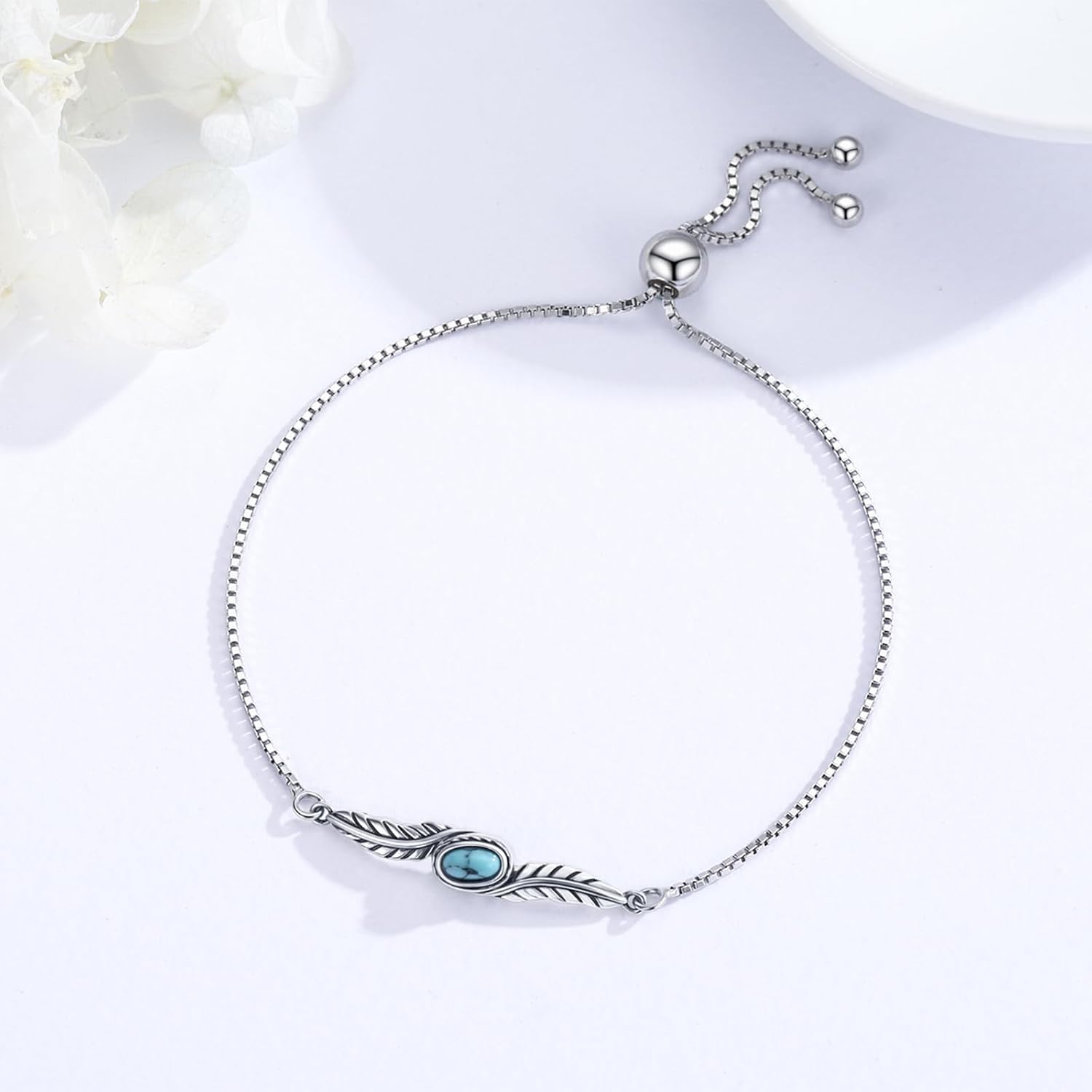 Midir&Etain Turquoise Bracelet 925 Sterling Silver Western Cow Skull/Feather Bracelet Texas Country Jewelry Gifts for Women Cowgirl