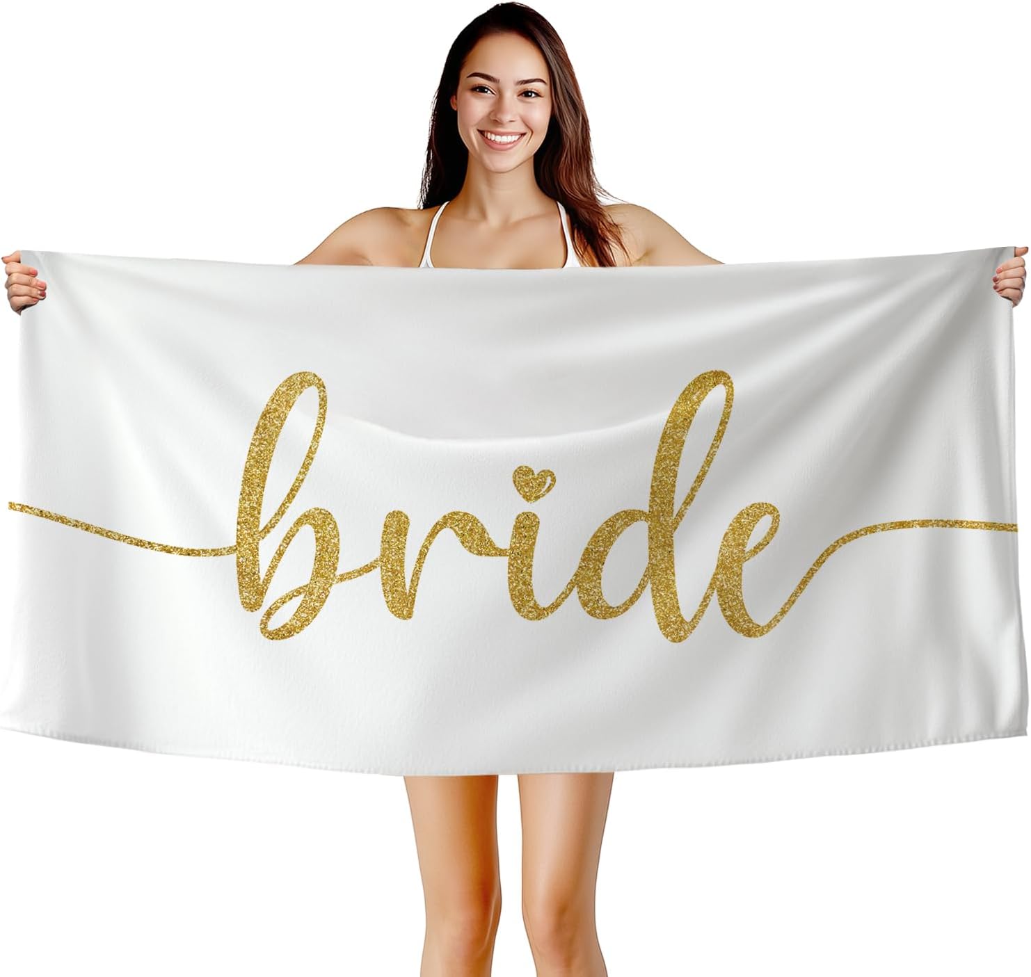 Bride Beach Towel for Bachelorette Party,Be Bridal Shower Engagement Wedding Gifts, Honeymoon Bath Towels for Bathroom Swimming Pool, White Golden Trendy Beach Towels Oversized Decor 30x60in