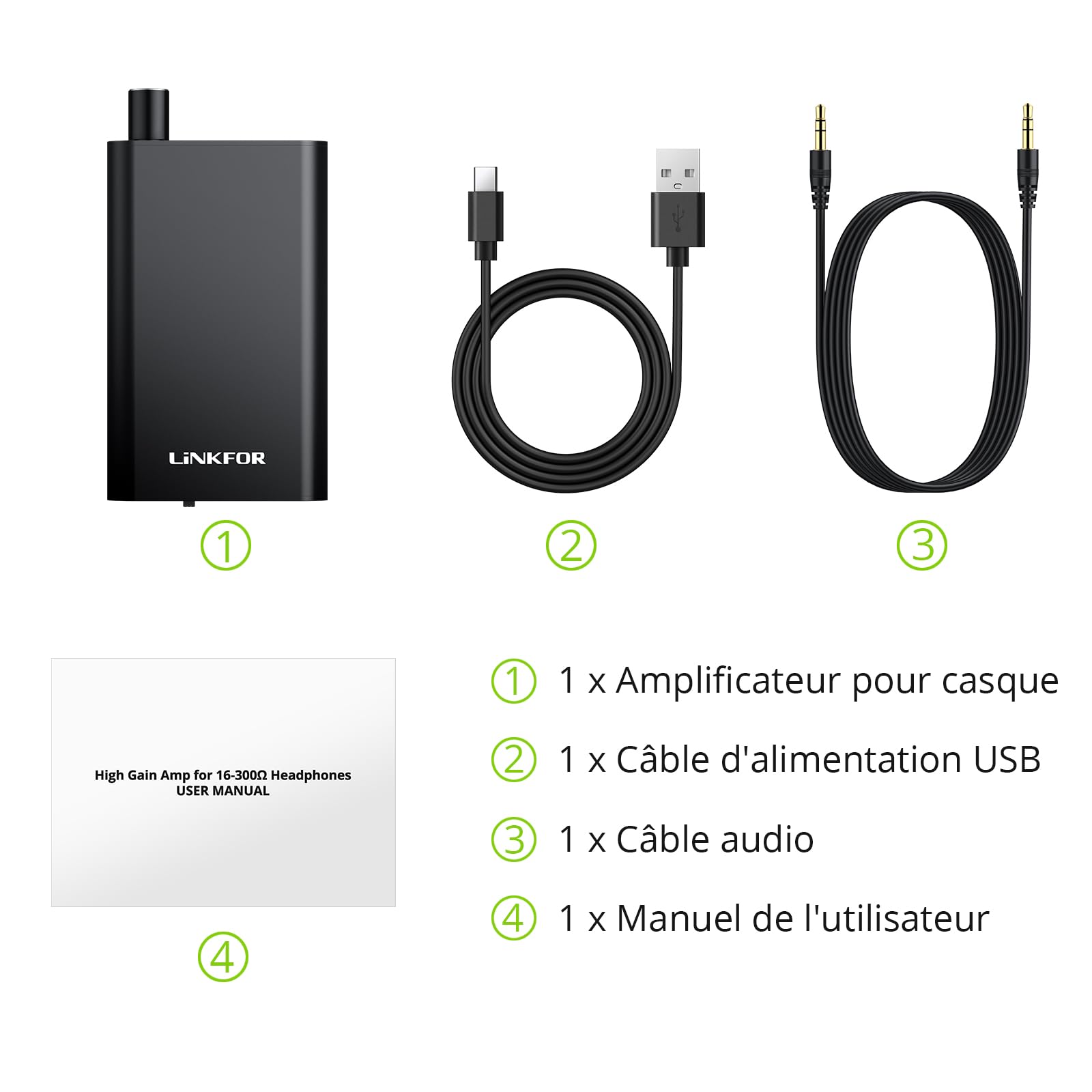 LiNKFOR Amplificateur Casque Portable Hi-FI - Commutateur Gain & Support Haute Impédance 300Ω - pour Smartphone, PC, Voyage