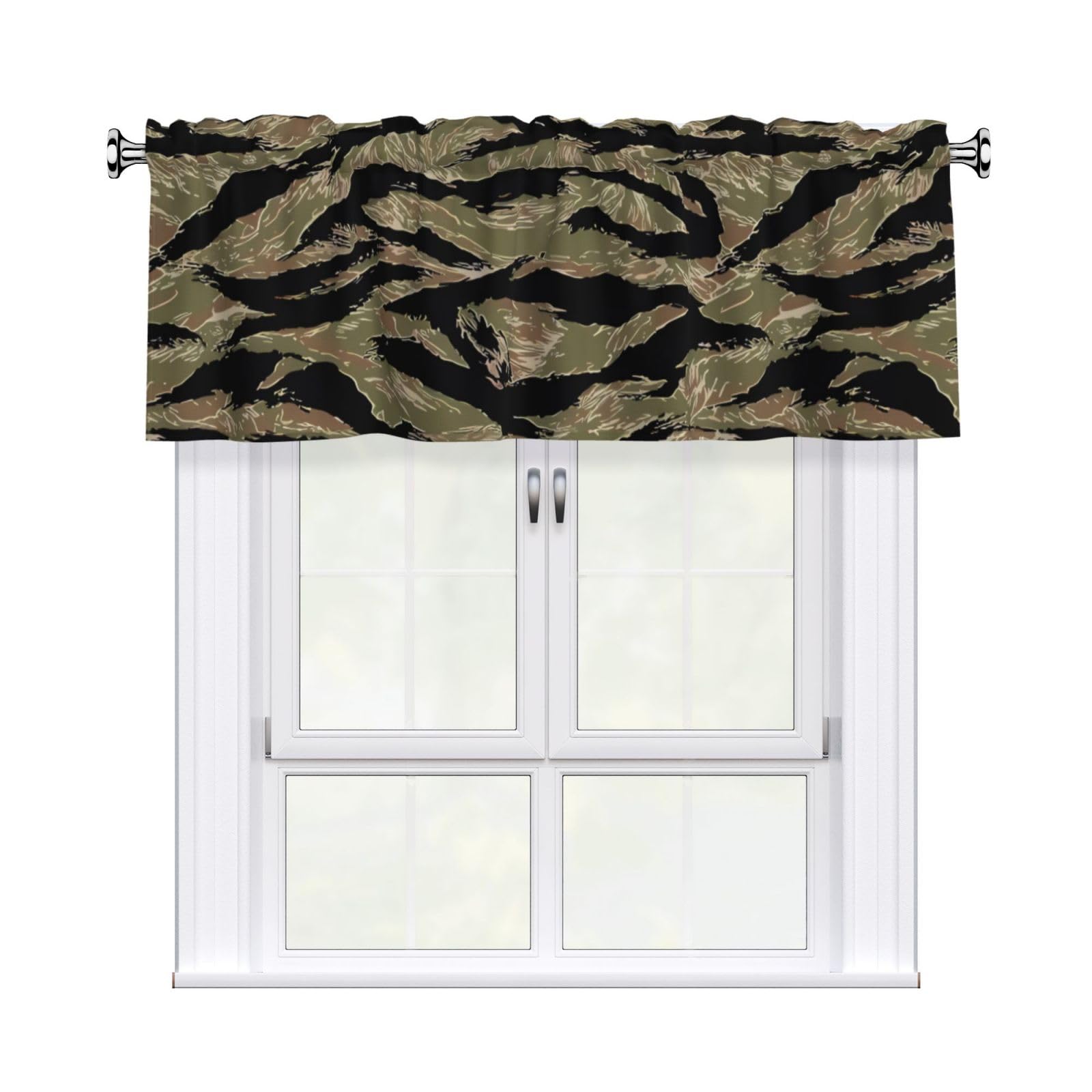 HJFCZH WHJSSF Tiger Stripe Camo Prints 54x18in Curtain Valance - Peach Skin Polyester Kitchen Cover with Light Filtering Floral & 3" Rod Pocket