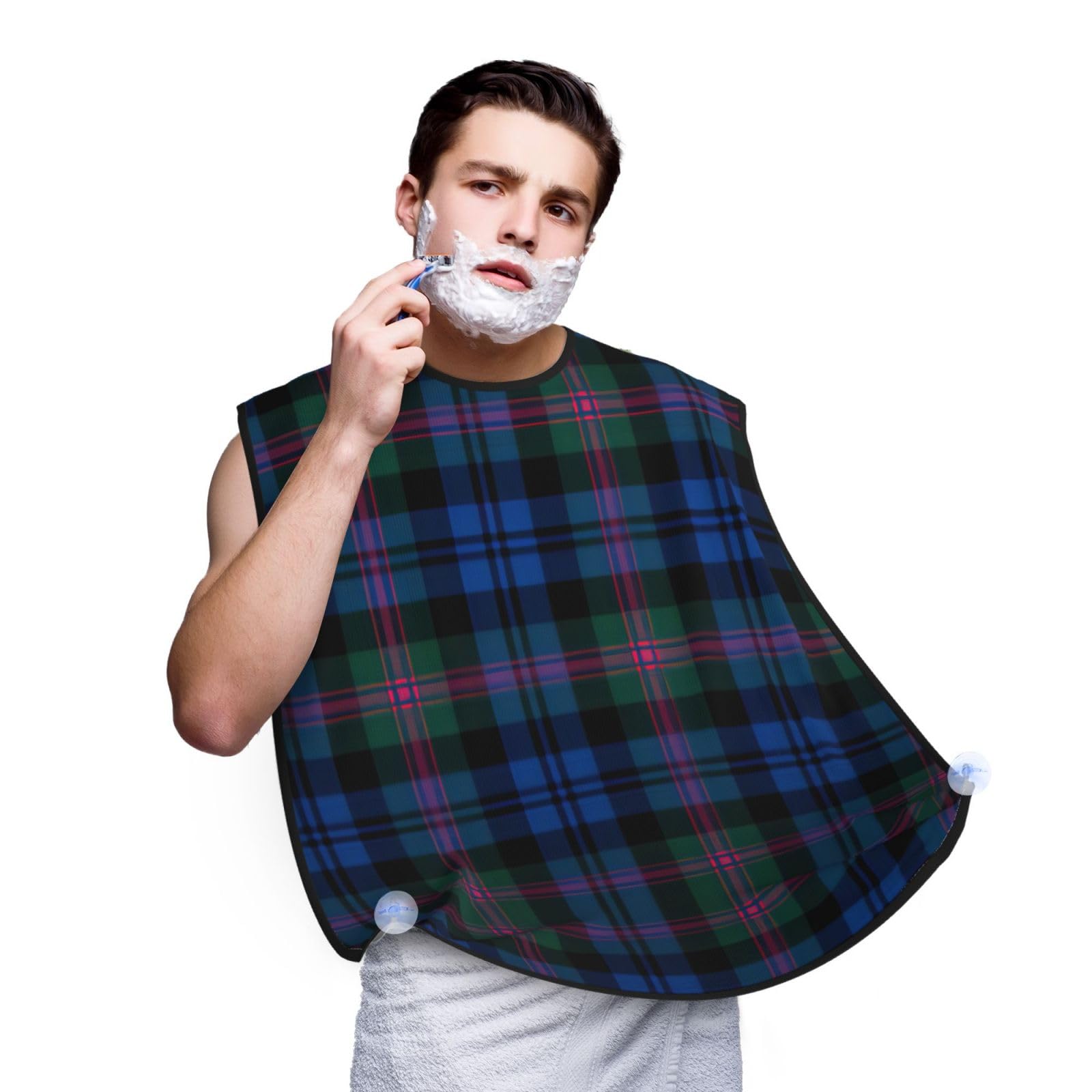 YQxwJL Blue And Green Scottish Tartan Print Beard Bib Apron, Shaving Apron For Dad, Men'S Hair Catcher For Shaving Best Gifts For Dad