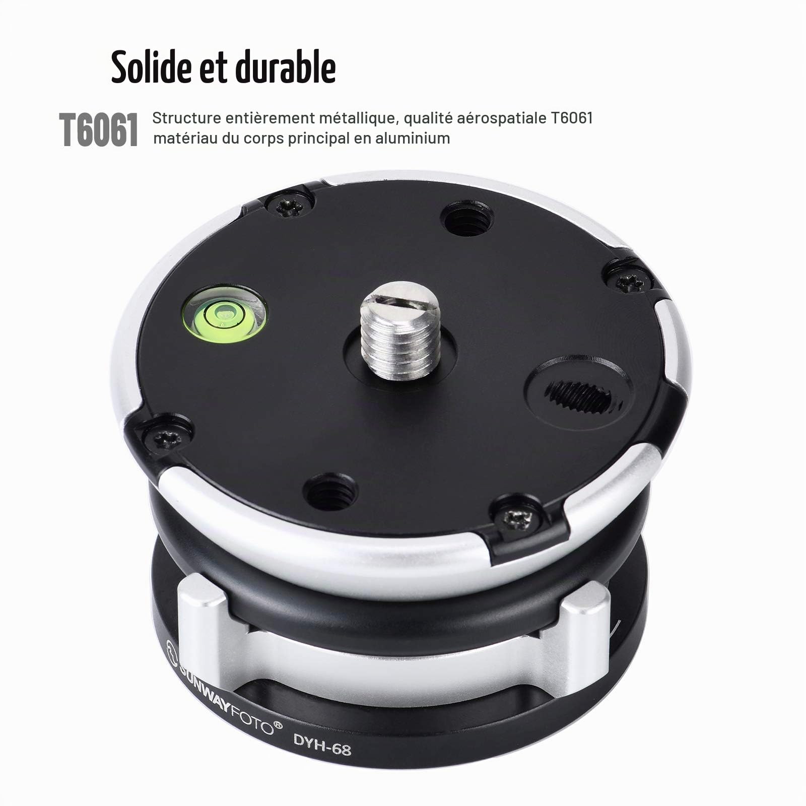 SUNWAYFOTO Tête de trépied DYH-68 avec Base de nivellement, capacité de Charge de 10 kg