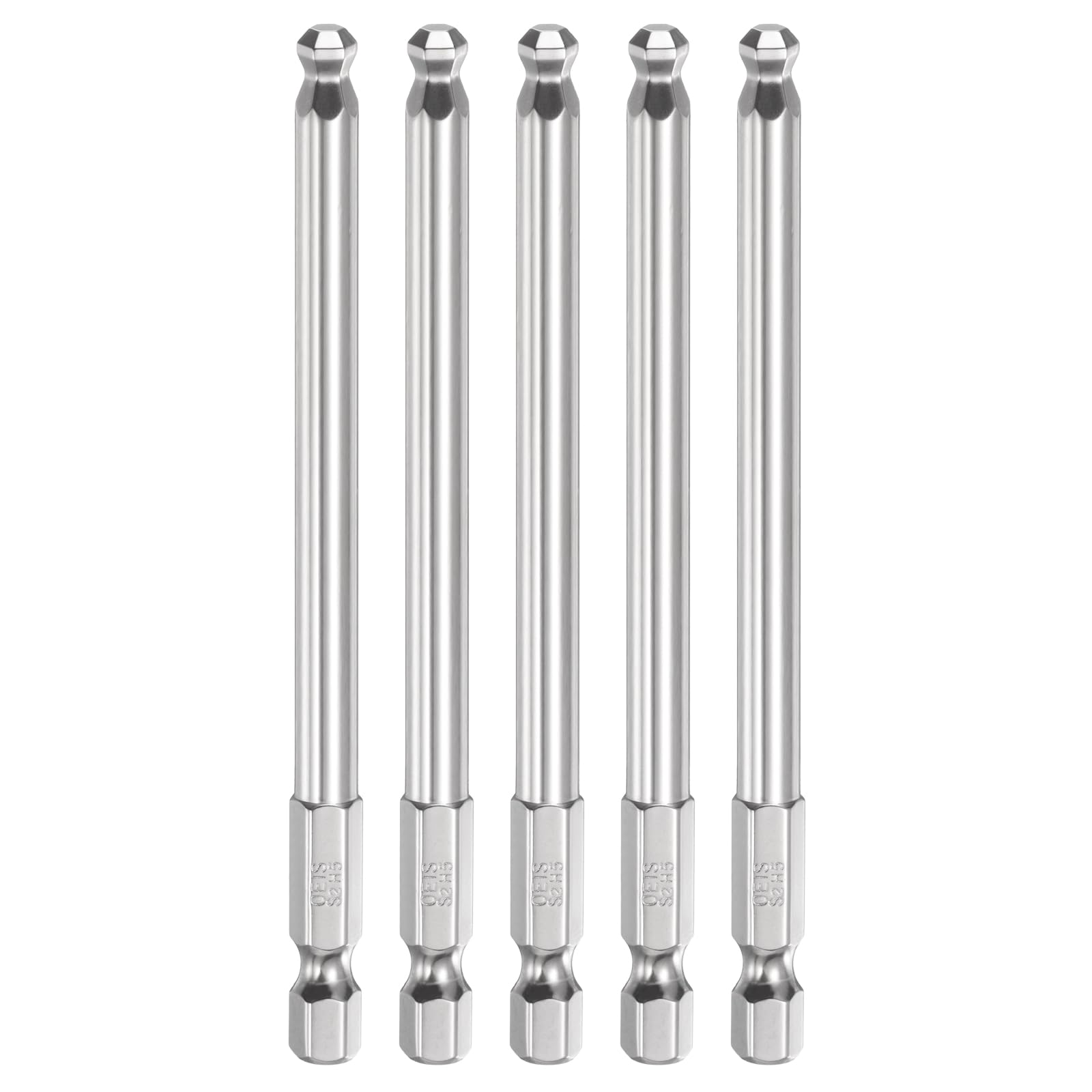 sourcing map 5pcs Ball End Hex Screwdriver Bit H5 (5mm) Head 1/4" Hex Shank 100mm (4") Long Magnetic S2 Steel Metric Screw Driver Drill Bit Wrench Socket Power Tool