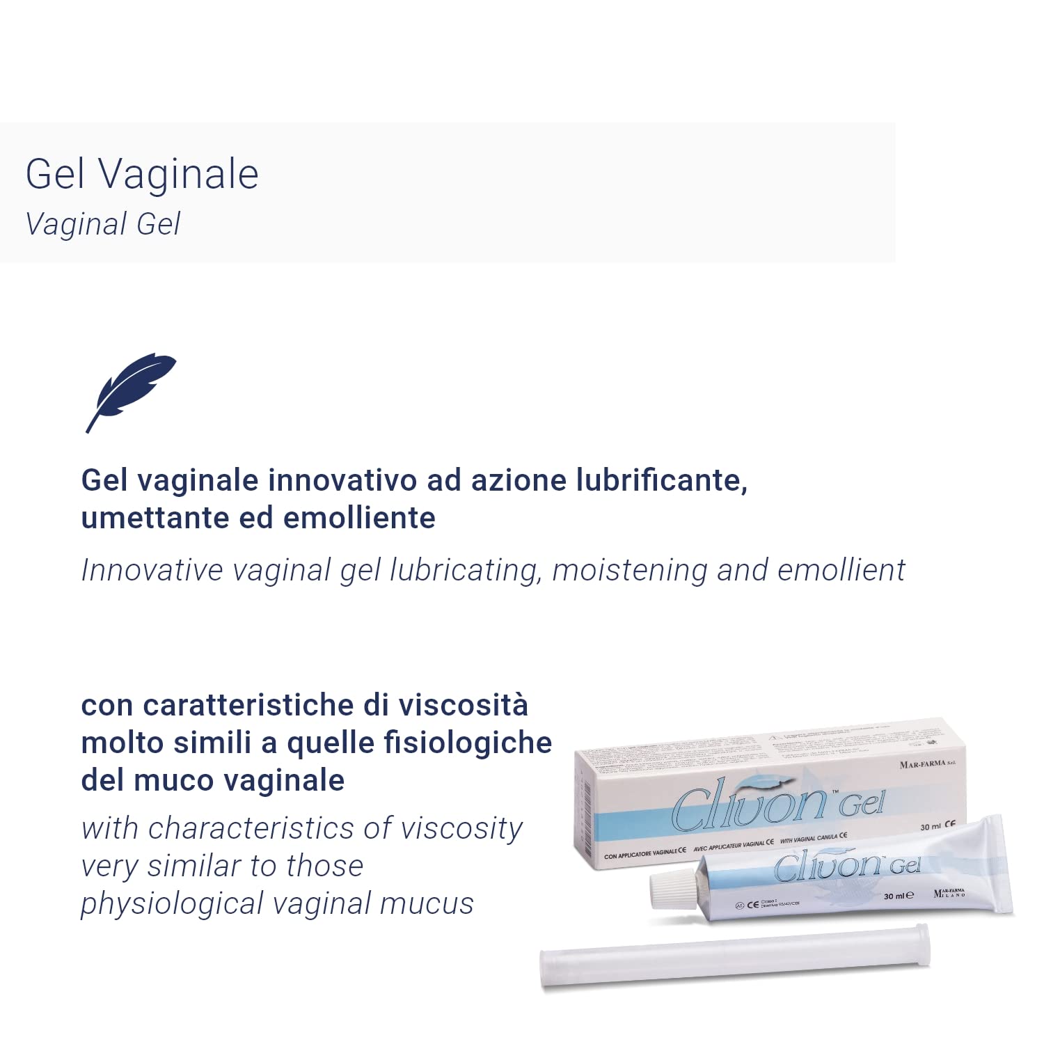 Clivon Gel - Gel Vaginale Utile in caso di Secchezza Vaginale - Proprietà Lenitive e Umettanti - Tubo da 30 ml, con Applicatore Incluso