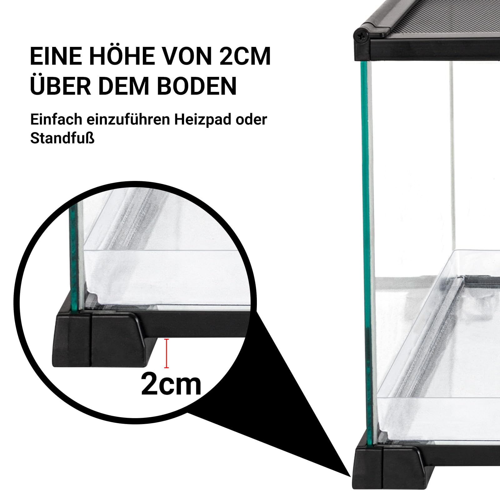 Terrarien für Reptilien & Amphibien, Terrarium 50 x 30 x 20 cm, Terrarium Glas für Schildkröten, Bartagame, Schlange, Gecko, Obere Masche Belüftung, 360°Betrachtung