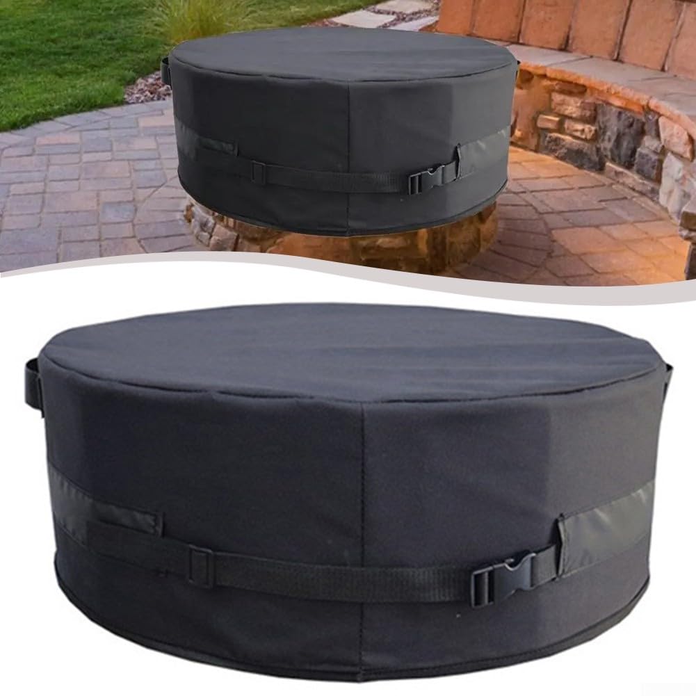 Housse de foyer rond, 130 cm en tissu Oxford robuste résistant aux intempéries avec poignées latérales, pour brasero intégré, noir