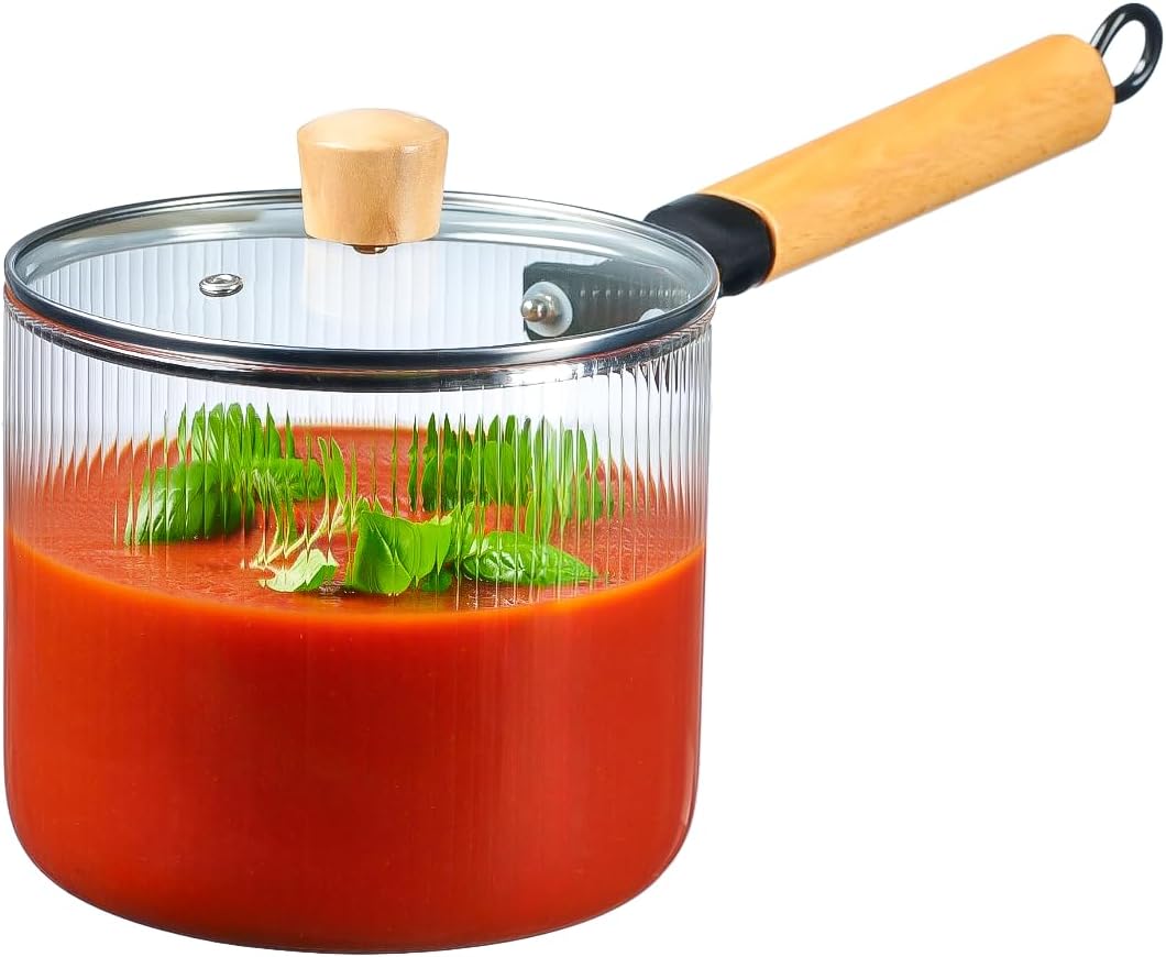 Glass Pots for Cooking 1.5L(50oz) Clear Pot with Lid for