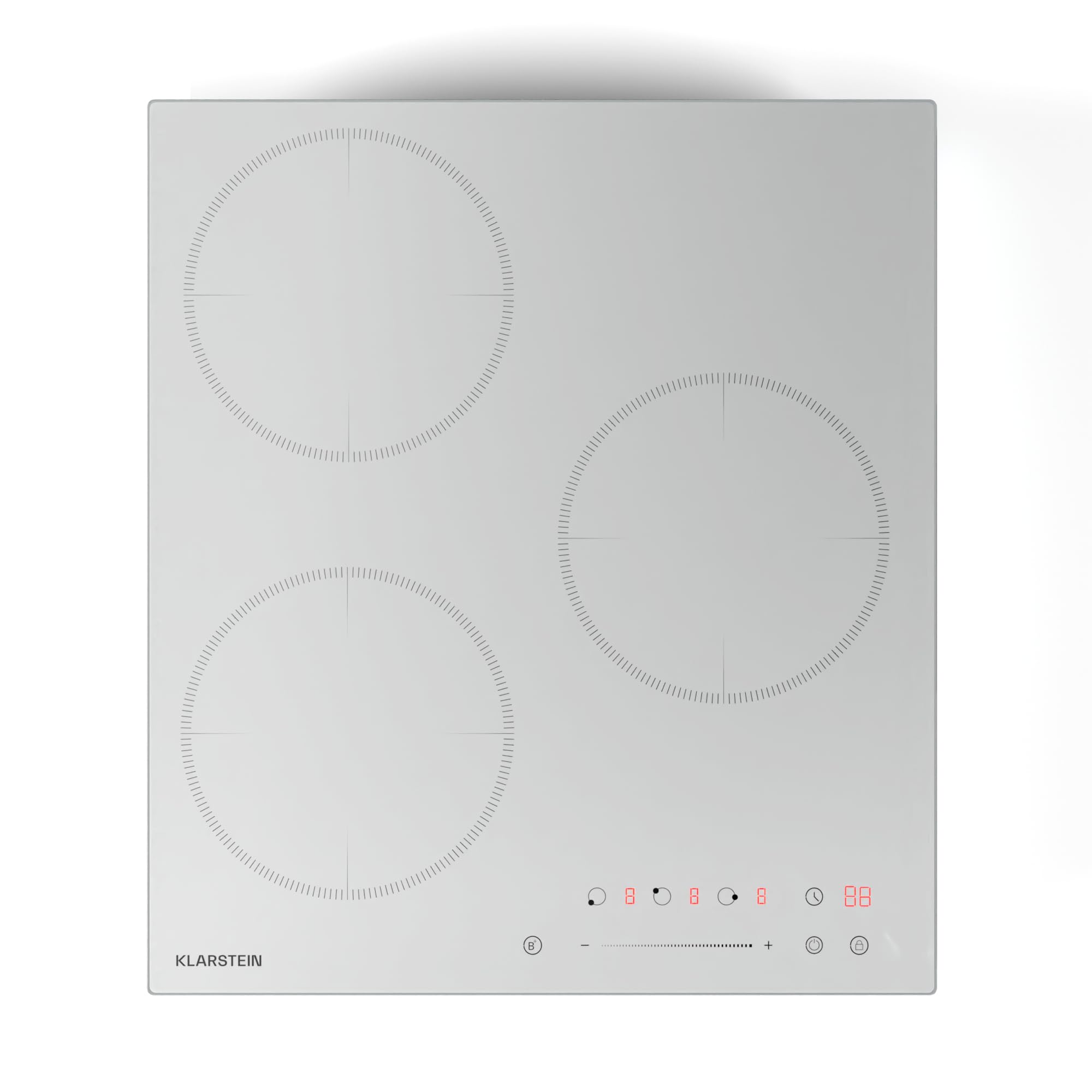 KLARSTEIN Delicatessa Induction Hob - 3 Zones, 6600W with Enhancers, Sliding Touch Control, Timer & Lock for Children, Ceramic Hob White, Compact Design 45 cm