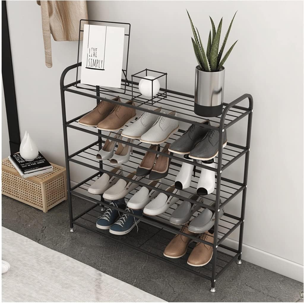 Shoe Racks for entryway 3 Tier Shoe Rack Iron Shoe Rack Free Standing Shoe Rack With Artistic Arc Handle Modern Simplicity Black Shoe Shelf For Doorway Shoe Racks storage