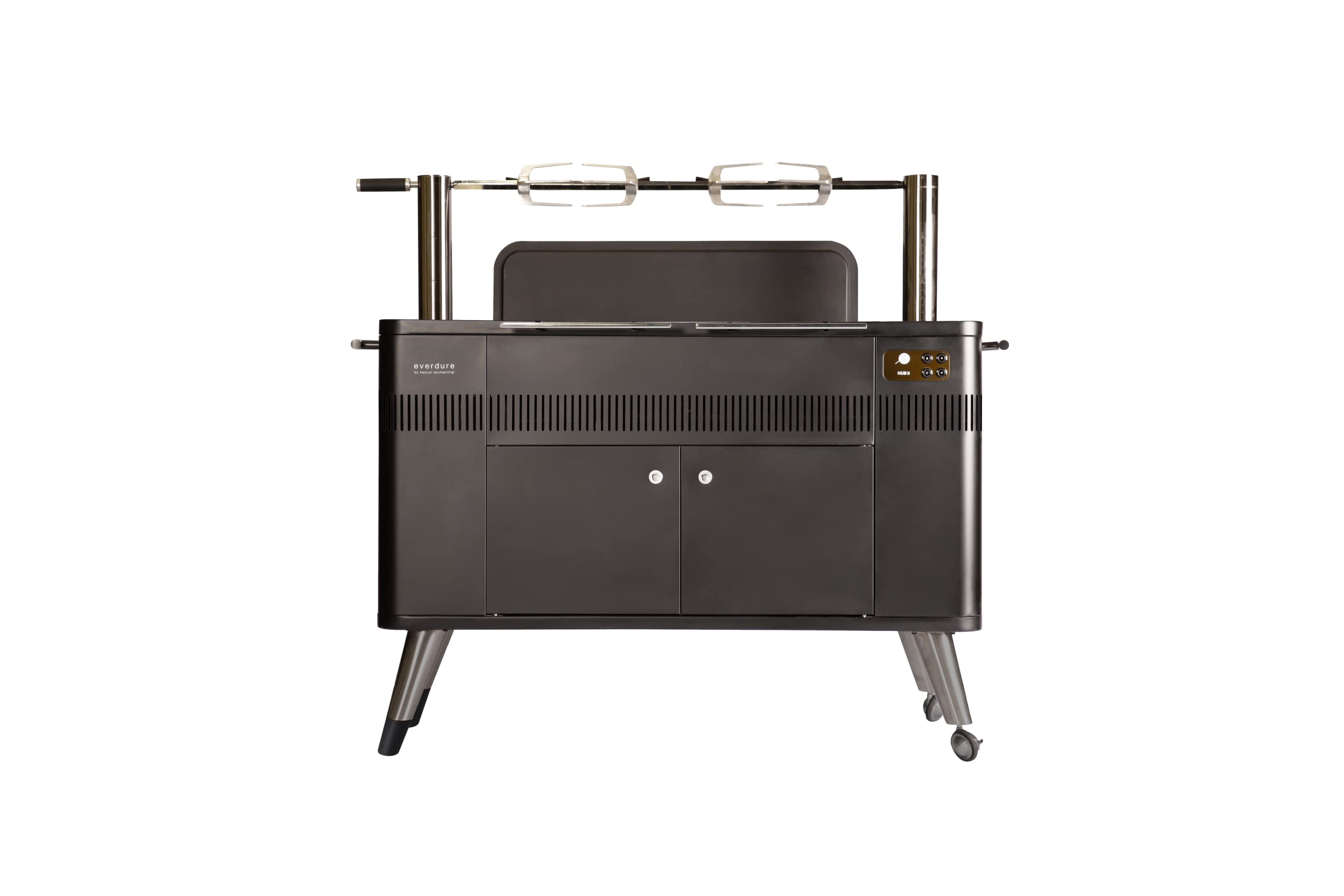 Everdure by Heston Blumenthal HUB 54-In. Charcoal Grill With Patented Built-in Rotisserie System & Quick Electric Ignition, Outdoor BBQ, Electric Starter, Adjustable Height, Easy Clean-Up, Matte Black