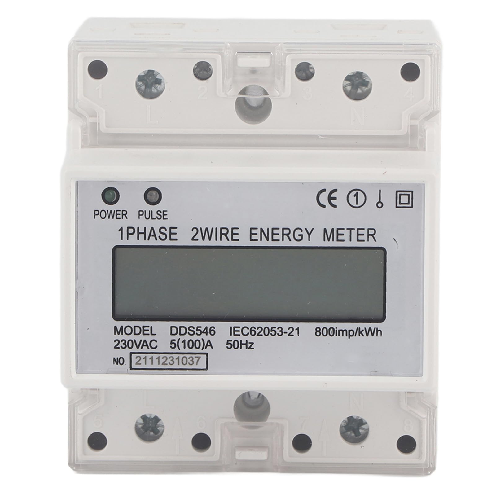 Single Phase Energy Meter, Accurate LCD Power Consumption Monitor with 230VAC 5A to 100A kWh Measurement Pulse Output for DIN Rail Panels ABS Housing 1 Pack