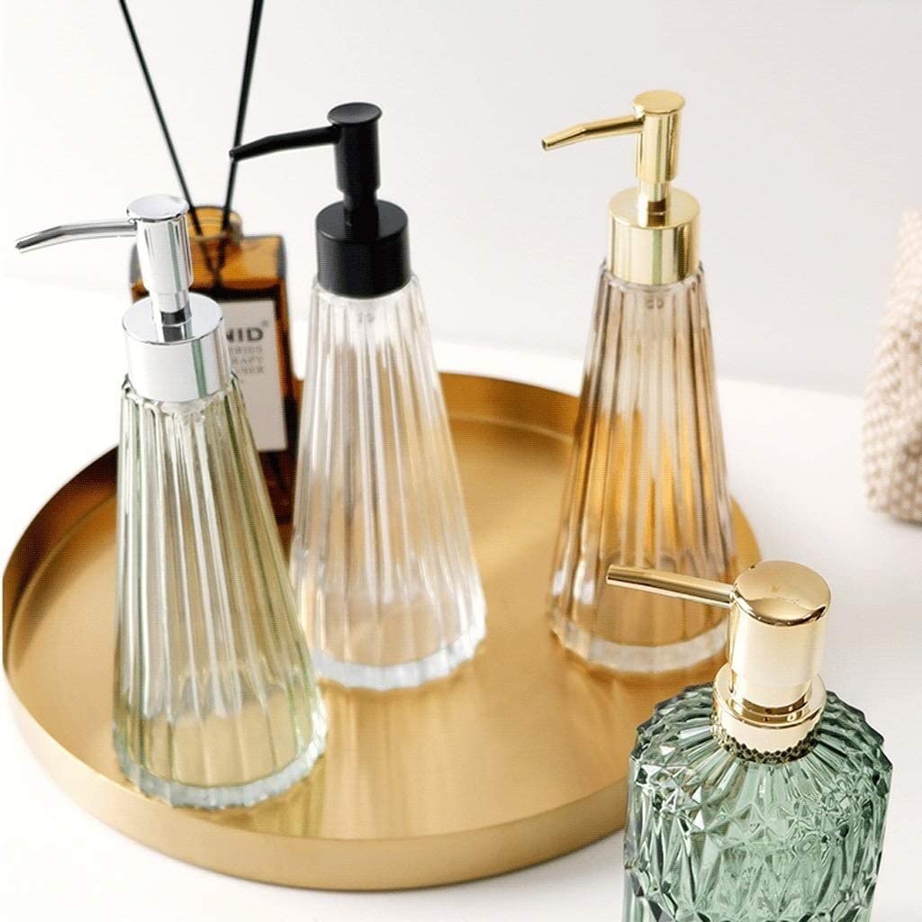 Dispensador de jabón líquido con Bomba, Botellas de Vidrio, Paquete de 3, Transparente, Grueso, Recargable, para baño y Cocina, 10/13.5 oz de loción (