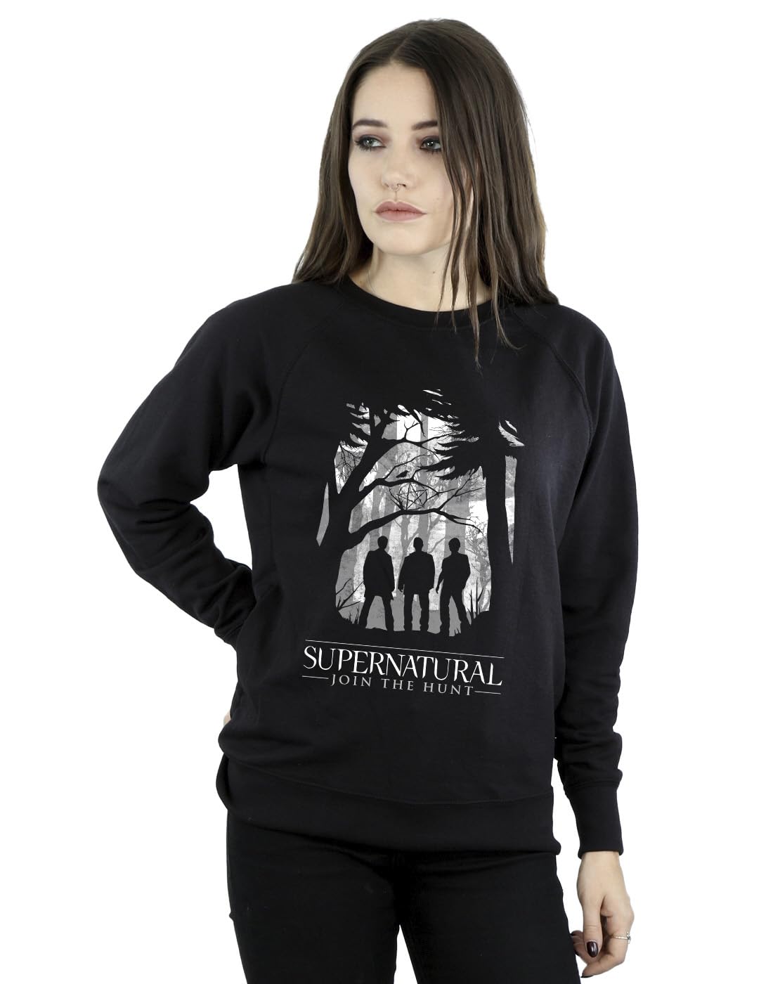 Supernatural Castiel Dean Winchester Sam Winchester Poster Art Sweatshirt Black Cotton/Polyester Crew Neck Long-Sleeved
