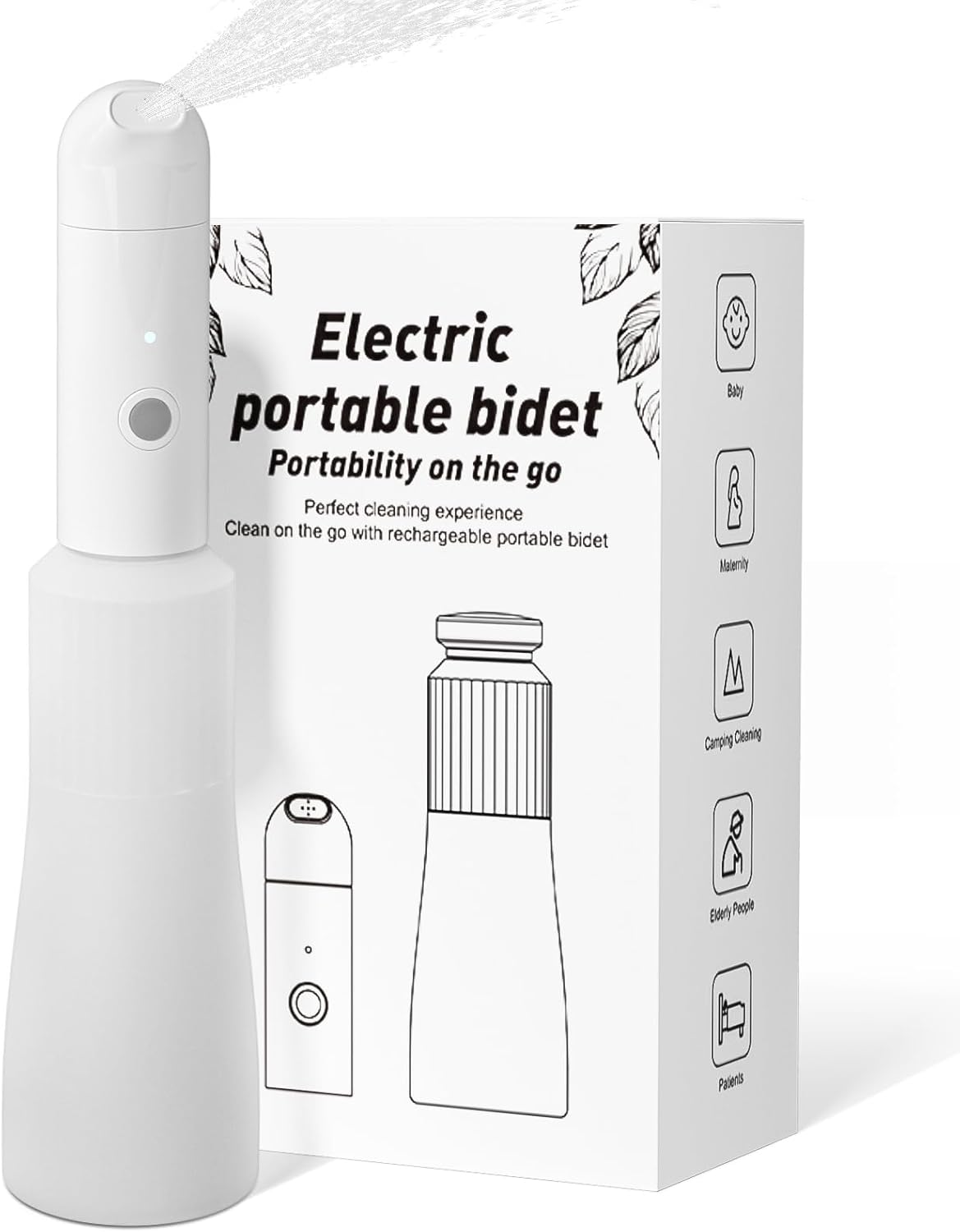 Portable Bidet, Handheld Bidet, Rechargeable Electric Portable 350 ml for Women & Men (ES002-WHITE)