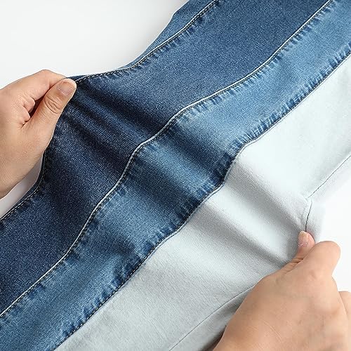 THUNDER STAR Women Patchwork Flare Jeans Stretch High Waisted Bell Bottom Raw Hem Denim Pants3