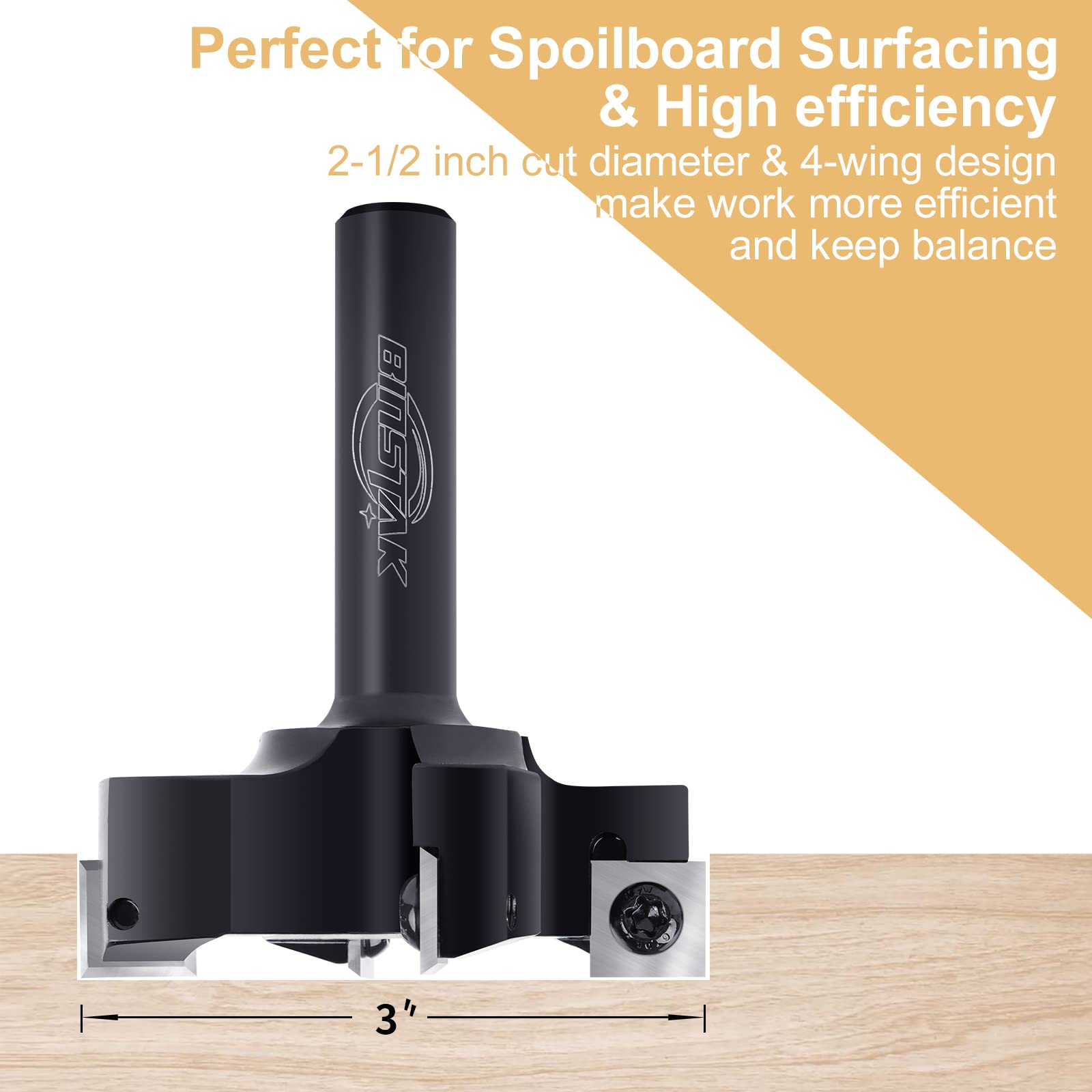 SICWOOD Fresa Per Superfici Spoilboard 1/4” Con Inserti In Carburo 2+2 Rivestiti DLC - Diametro Taglio 38 Mm (1-1/2”) Per CNC E Pialle