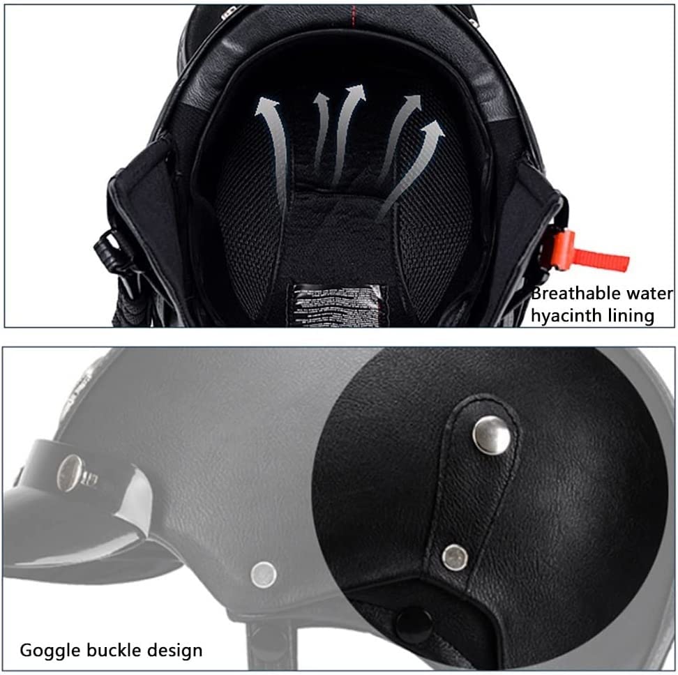 Retro Open Motorhelm, Veilige Duitse Motorfiets Halve Helm Beschermen Motorrijderhelm Helm, ECE Goedgekeurde Zomer Half Shell Helm, Helder Zwart B,L