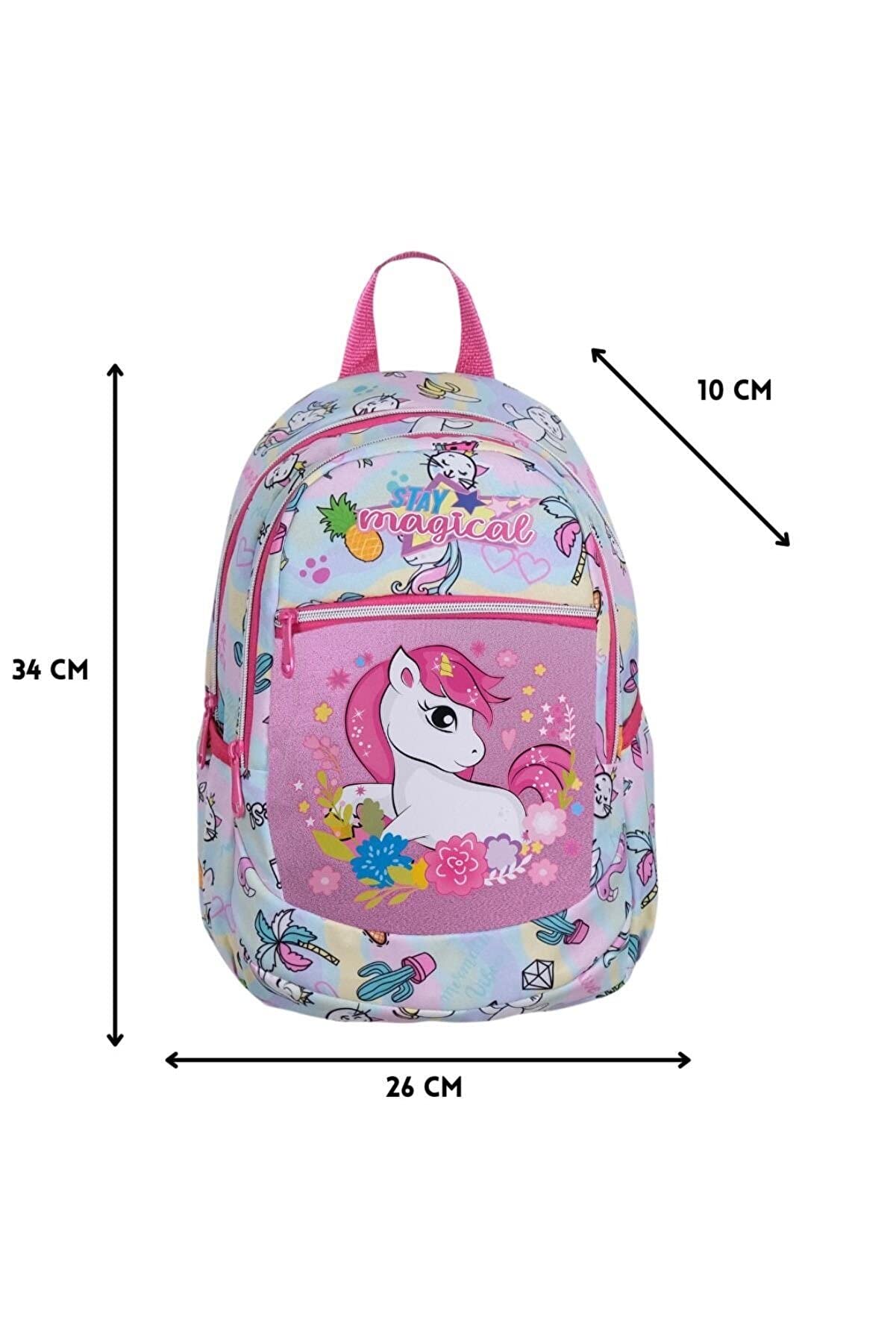 TahTicMer Anaokul Sırt çantası Kız Erkek Unisex Ortopedik Astarlı Su Geçirmez 5 6 7 Yaş At Model Unicorn Beyaz