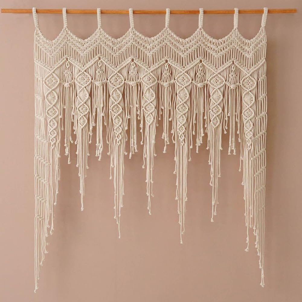 Makramee Scheibengardine Boho-Makramee Vorhang Fenster Tür Wohnwagen Creme