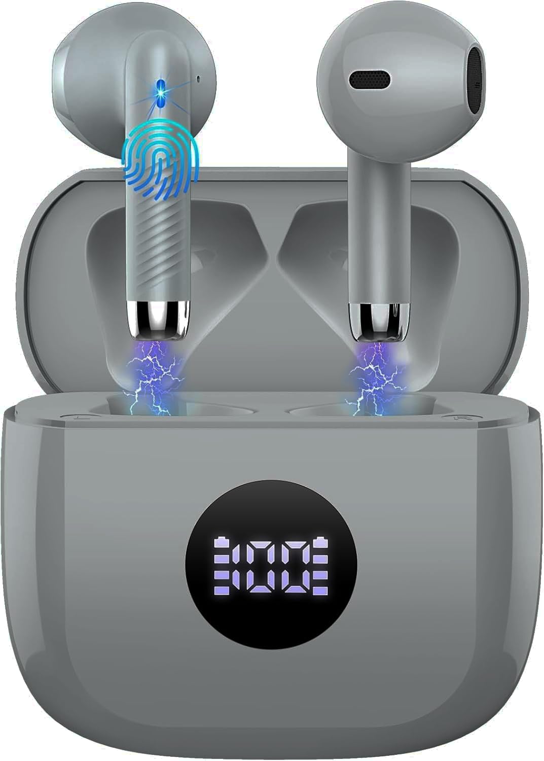 Jxrev Wireless Earbuds, Bluetooth 5.4 Earbuds Stereo Bass, Bluetooth Headphones in Ear Noise Cancelling Mic, Sports Earphones IP7 Waterproof USB C, 40H Playtime Mini Charging Case Ear Buds Gray