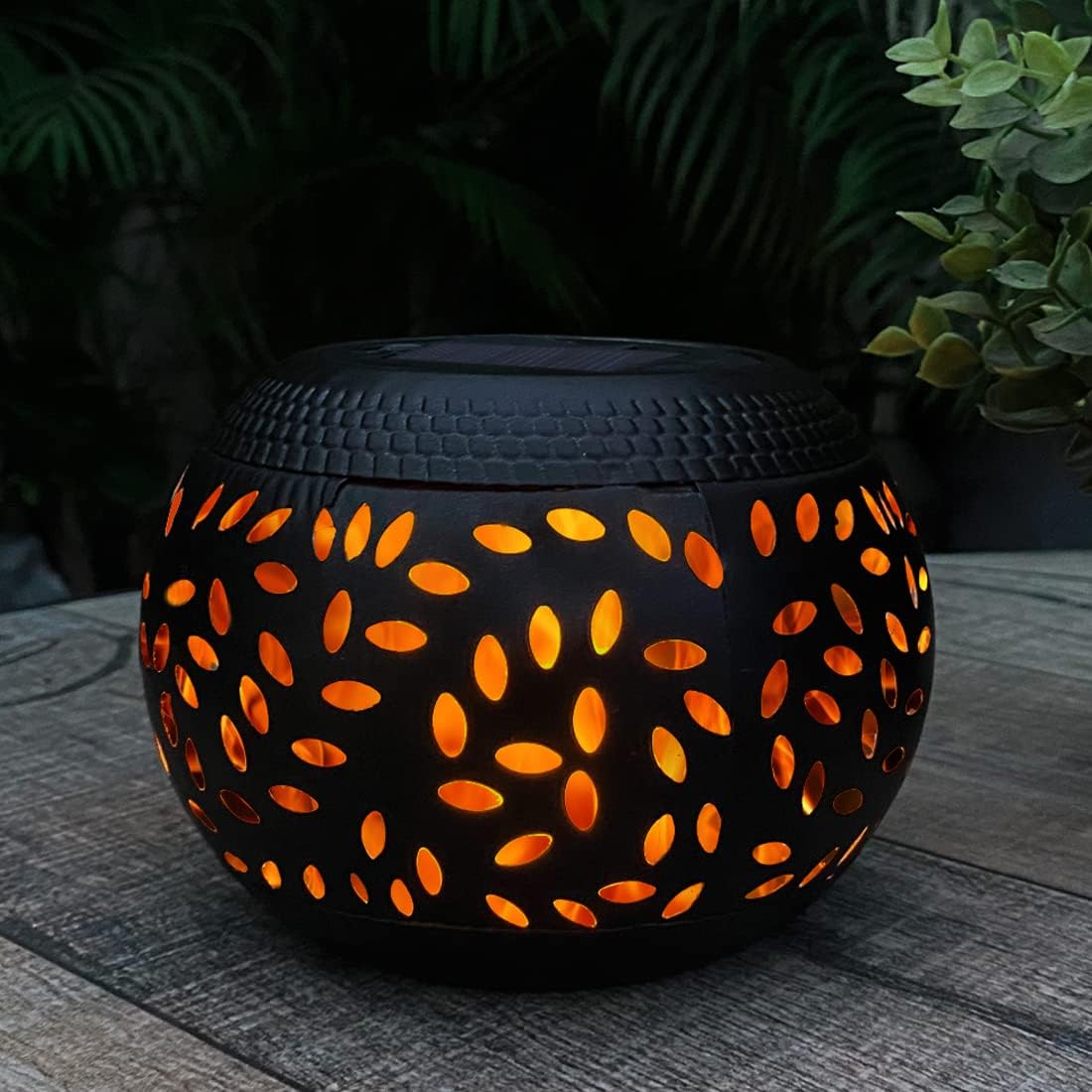 pearlstar Solar Table Lights Outdoor Waterproof - Dancing Flickering Flame Lamp Black Metal Tabletop Light Solar Powered Decorative Lighting Lantern for Desk Bedroom Patio Garden Pathway Yard (1 Pack)