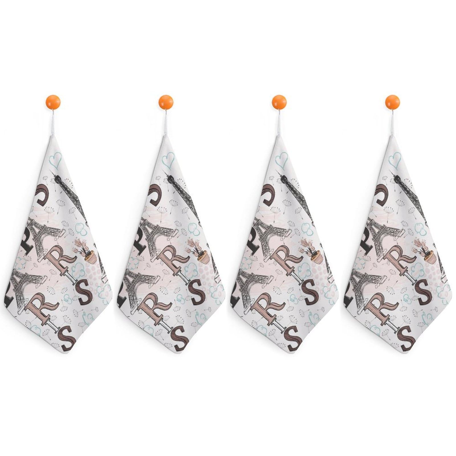 LEDFCVSU 4 Piece Hanging Hand Towels, Paris Eiffel Tower Floral Small Dry Hand Towel for Kitchen Bathroom