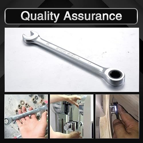 Miniatura 7 de KATUR Juego de llaves de trinquete fijas de 0.433 in y llaves de mango, juego de herramientas manuales de acero al cromo vanadio, combinación