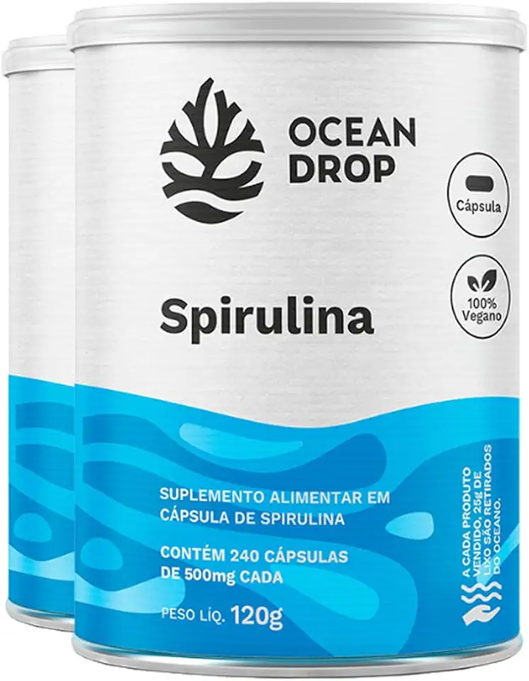 Kit 2 Spirulina Ocean Drop Vegana 240 Cápsulas