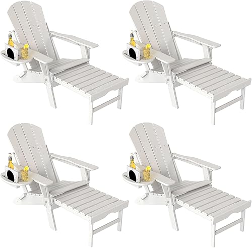 Miniatura 73 de Silla Adirondack ajustable con otomana retráctil, juego de 2, silla Adirondack plegable de polietileno de alta densidad con soporte para tazas